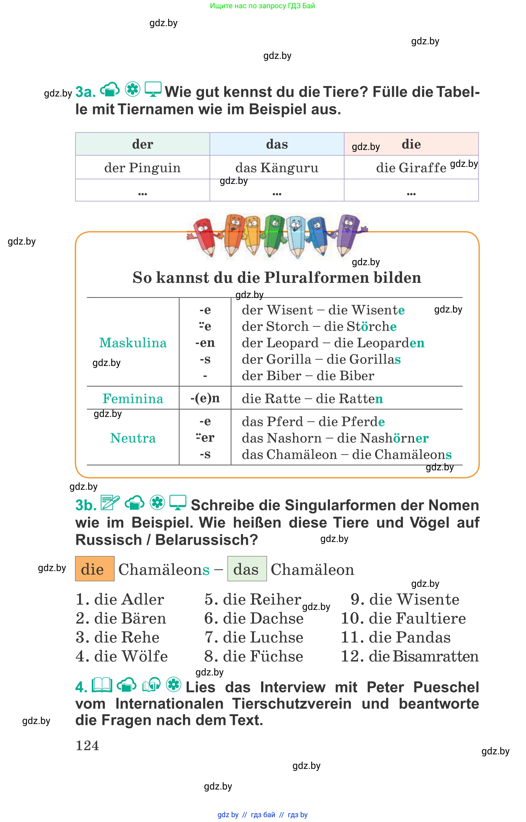Немецкий язык (Deutsch), 6 класс Учебник (Schülerbuch), авторы: Зуевская Елена Викторовна, Салынская Светлана Ивановна, Негурэ Ольга Вячеславовна, издательство Вышэйшая школа, Минск, 2022, жёлтого цвета, Teil 1, страница 124