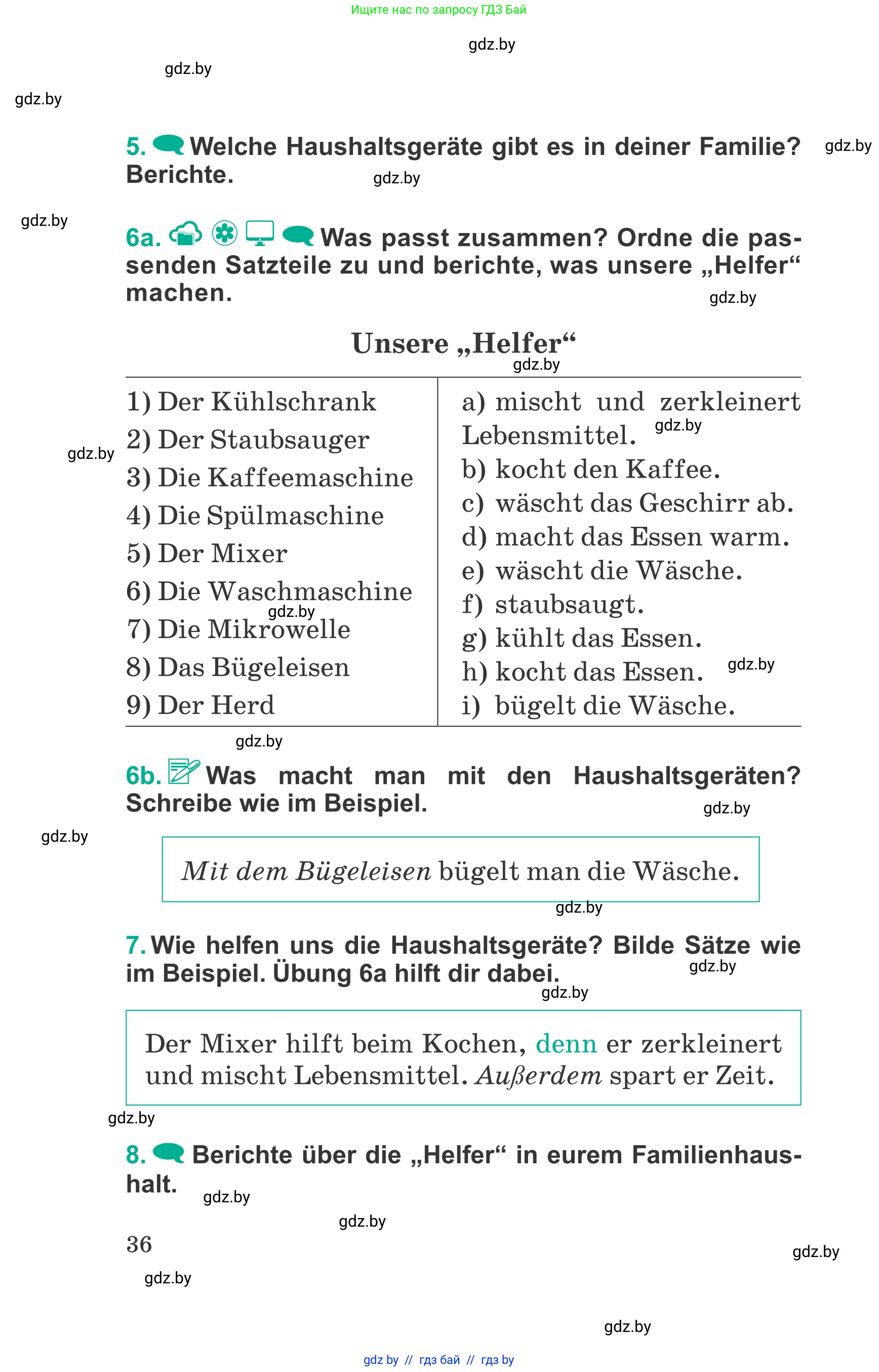 Немецкий язык (Deutsch), 6 класс Учебник (Schülerbuch), авторы: Зуевская Елена Викторовна, Салынская Светлана Ивановна, Негурэ Ольга Вячеславовна, издательство Вышэйшая школа, Минск, 2022, жёлтого цвета, Teil 2, страница 36