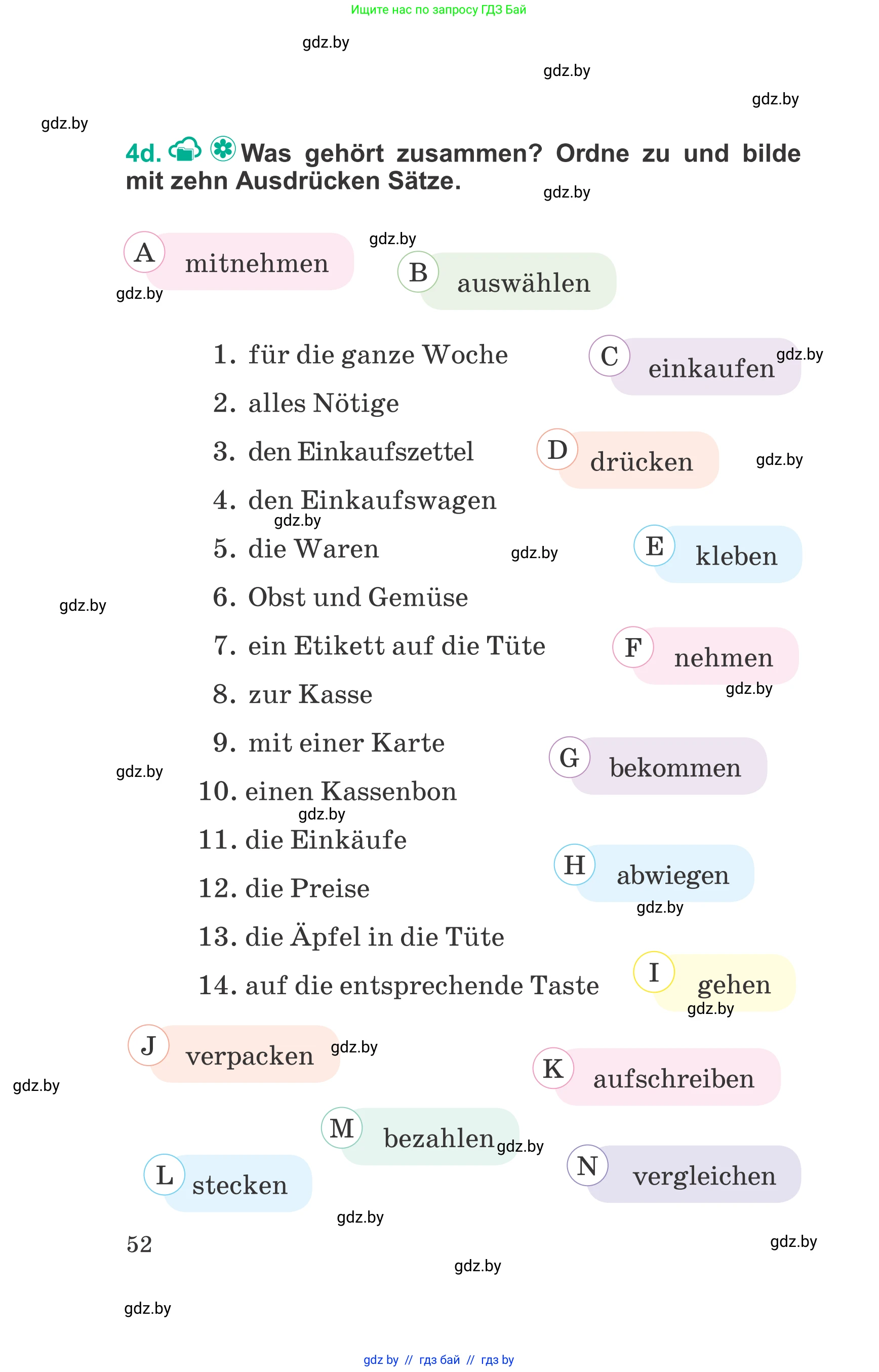 Немецкий язык (Deutsch), 6 класс Учебник (Schülerbuch), авторы: Зуевская Елена Викторовна, Салынская Светлана Ивановна, Негурэ Ольга Вячеславовна, издательство Вышэйшая школа, Минск, 2022, жёлтого цвета, Teil 1, страница 52