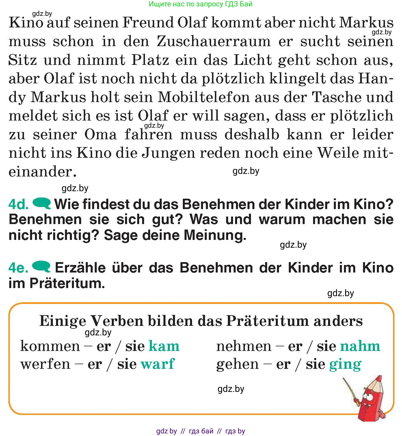 Немецкий язык (Deutsch), 6 класс Учебник (Schülerbuch), авторы: Зуевская Елена Викторовна, Салынская Светлана Ивановна, Негурэ Ольга Вячеславовна, издательство Вышэйшая школа, Минск, 2022, жёлтого цвета, Teil 1, страница 112, номер 4, Условие (продолжение 3)