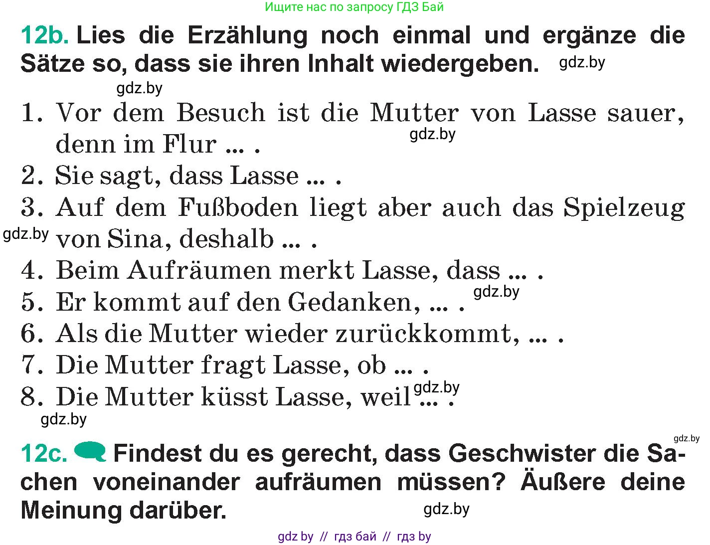 Немецкий язык (Deutsch), 6 класс Учебник (Schülerbuch), авторы: Зуевская Елена Викторовна, Салынская Светлана Ивановна, Негурэ Ольга Вячеславовна, издательство Вышэйшая школа, Минск, 2022, жёлтого цвета, Teil 2, страница 30, номер 12, Условие (продолжение 3)