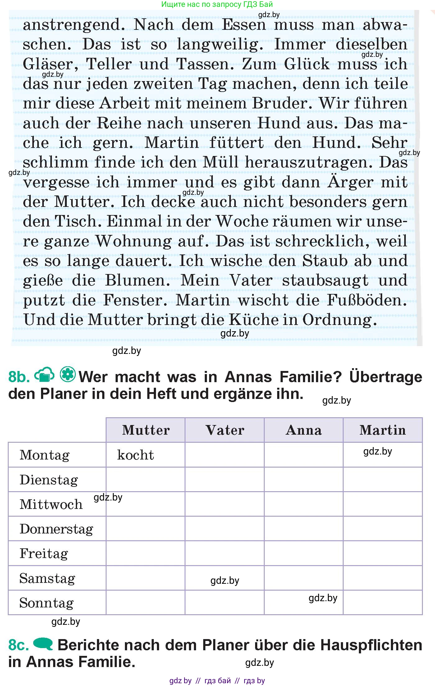 Немецкий язык (Deutsch), 6 класс Учебник (Schülerbuch), авторы: Зуевская Елена Викторовна, Салынская Светлана Ивановна, Негурэ Ольга Вячеславовна, издательство Вышэйшая школа, Минск, 2022, жёлтого цвета, Teil 2, страница 26, номер 8, Условие (продолжение 2)