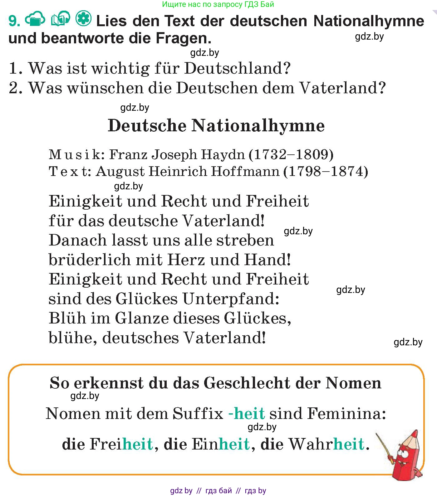 Немецкий язык (Deutsch), 6 класс Учебник (Schülerbuch), авторы: Зуевская Елена Викторовна, Салынская Светлана Ивановна, Негурэ Ольга Вячеславовна, издательство Вышэйшая школа, Минск, 2022, жёлтого цвета, Teil 2, страница 91, номер 9, Условие