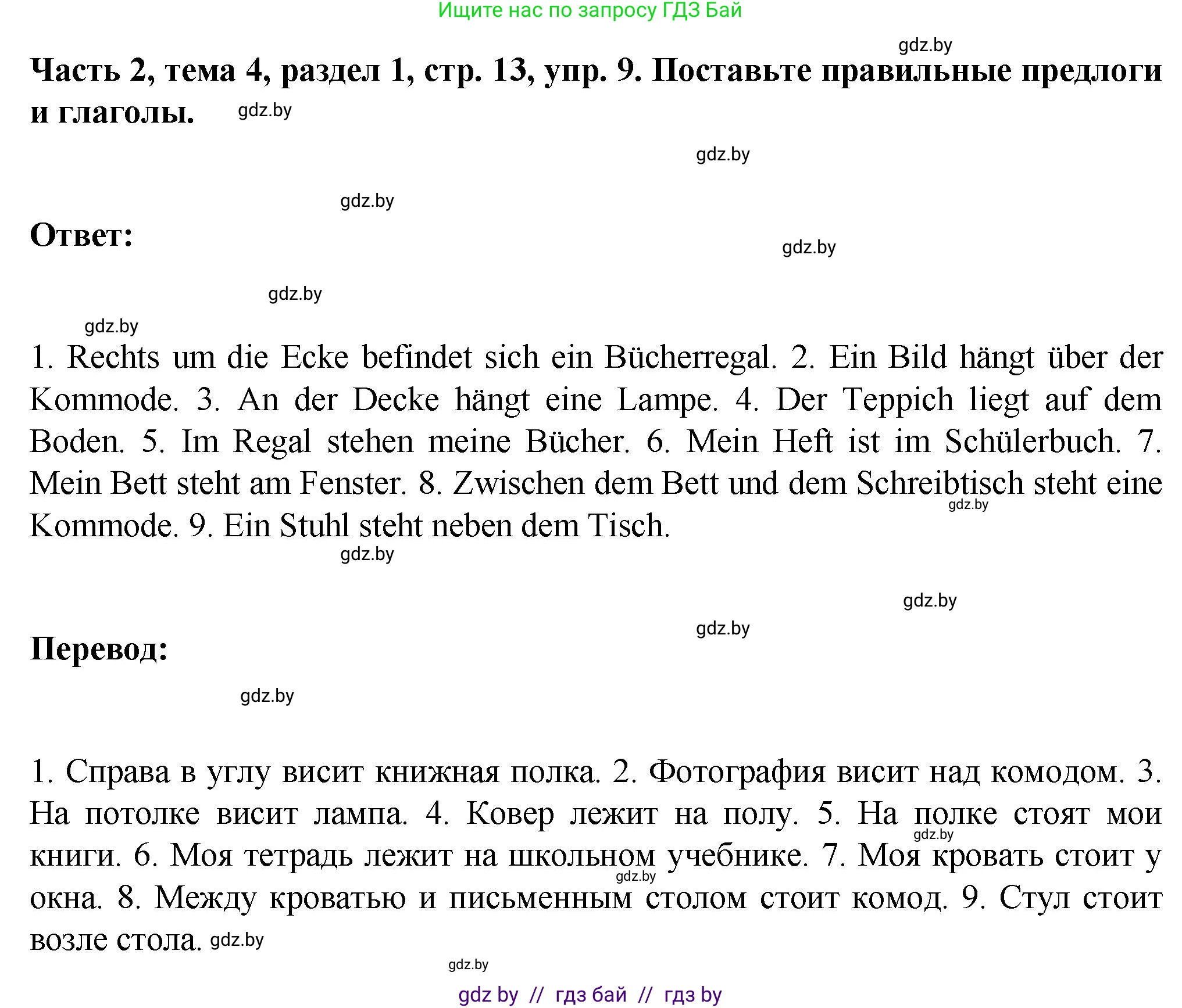 Немецкий язык (Deutsch), 6 класс Учебник (Schülerbuch), авторы: Зуевская Елена Викторовна, Салынская Светлана Ивановна, Негурэ Ольга Вячеславовна, издательство Вышэйшая школа, Минск, 2022, жёлтого цвета, Teil 2, страница 13, номер 9, Решение