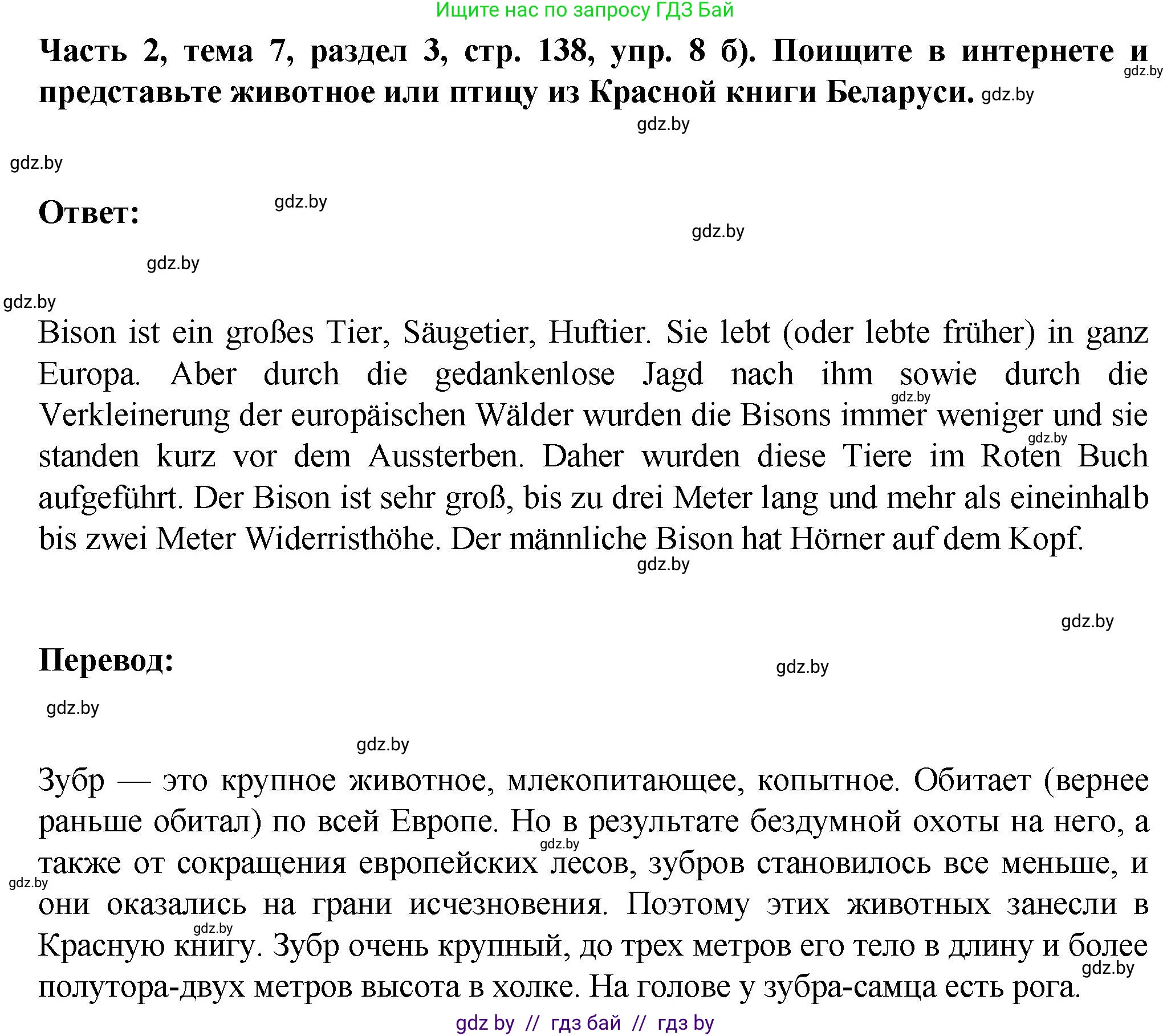 Немецкий язык (Deutsch), 6 класс Учебник (Schülerbuch), авторы: Зуевская Елена Викторовна, Салынская Светлана Ивановна, Негурэ Ольга Вячеславовна, издательство Вышэйшая школа, Минск, 2022, жёлтого цвета, Teil 2, страница 138, номер 8, Решение (продолжение 2)