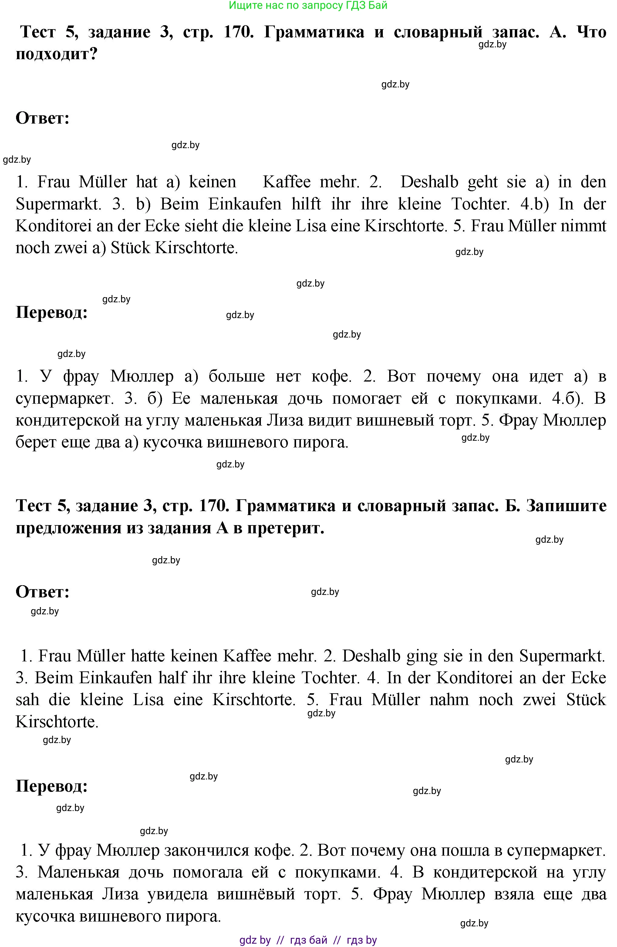 Немецкий язык (Deutsch), 6 класс Учебник (Schülerbuch), авторы: Зуевская Елена Викторовна, Салынская Светлана Ивановна, Негурэ Ольга Вячеславовна, издательство Вышэйшая школа, Минск, 2022, жёлтого цвета, Teil 2, страница 170, номер 3, Решение