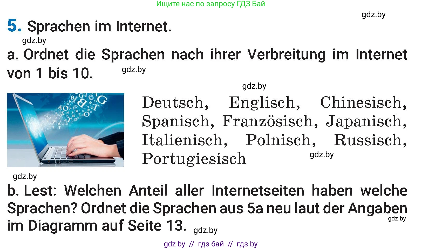 Немецкий язык (Deutsch), 7 класс Учебник (Schülerbuch), авторы: Будько Антонина Филипповна (Budjko Antonina), Урбанович Инна Ювинальевна (Urbanowitsch Ina), издательство Вышэйшая школа, Минск, 2021, страница 12, номер 5, Условие