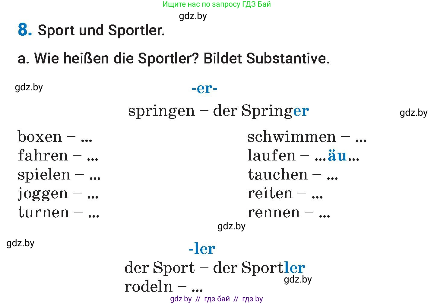 Немецкий язык (Deutsch), 7 класс Учебник (Schülerbuch), авторы: Будько Антонина Филипповна (Budjko Antonina), Урбанович Инна Ювинальевна (Urbanowitsch Ina), издательство Вышэйшая школа, Минск, 2021, страница 99, номер 8, Условие
