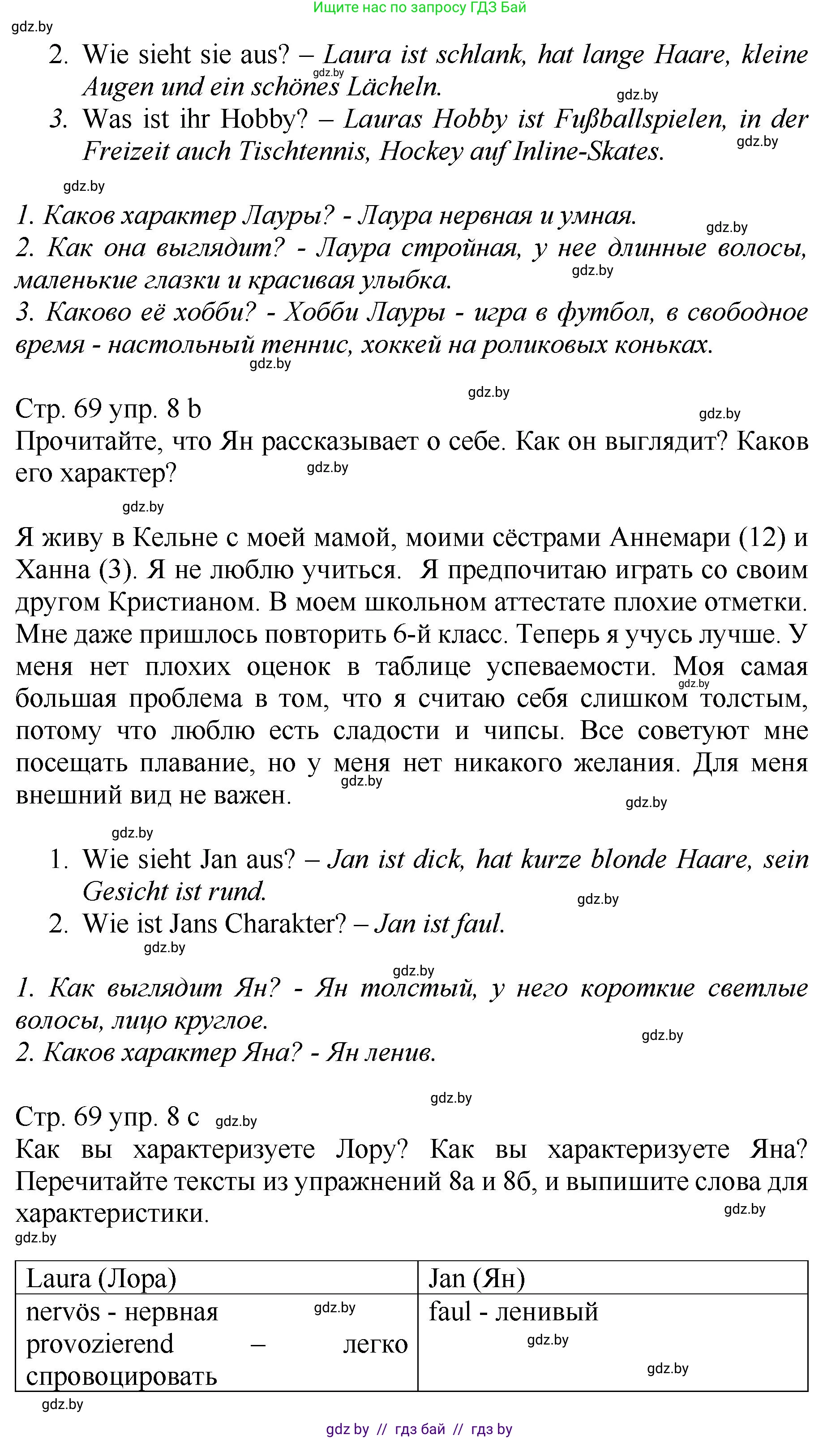 Немецкий язык (Deutsch), 7 класс Учебник (Schülerbuch), авторы: Будько Антонина Филипповна (Budjko Antonina), Урбанович Инна Ювинальевна (Urbanowitsch Ina), издательство Вышэйшая школа, Минск, 2021, страница 68, номер 8, Решение (продолжение 2)