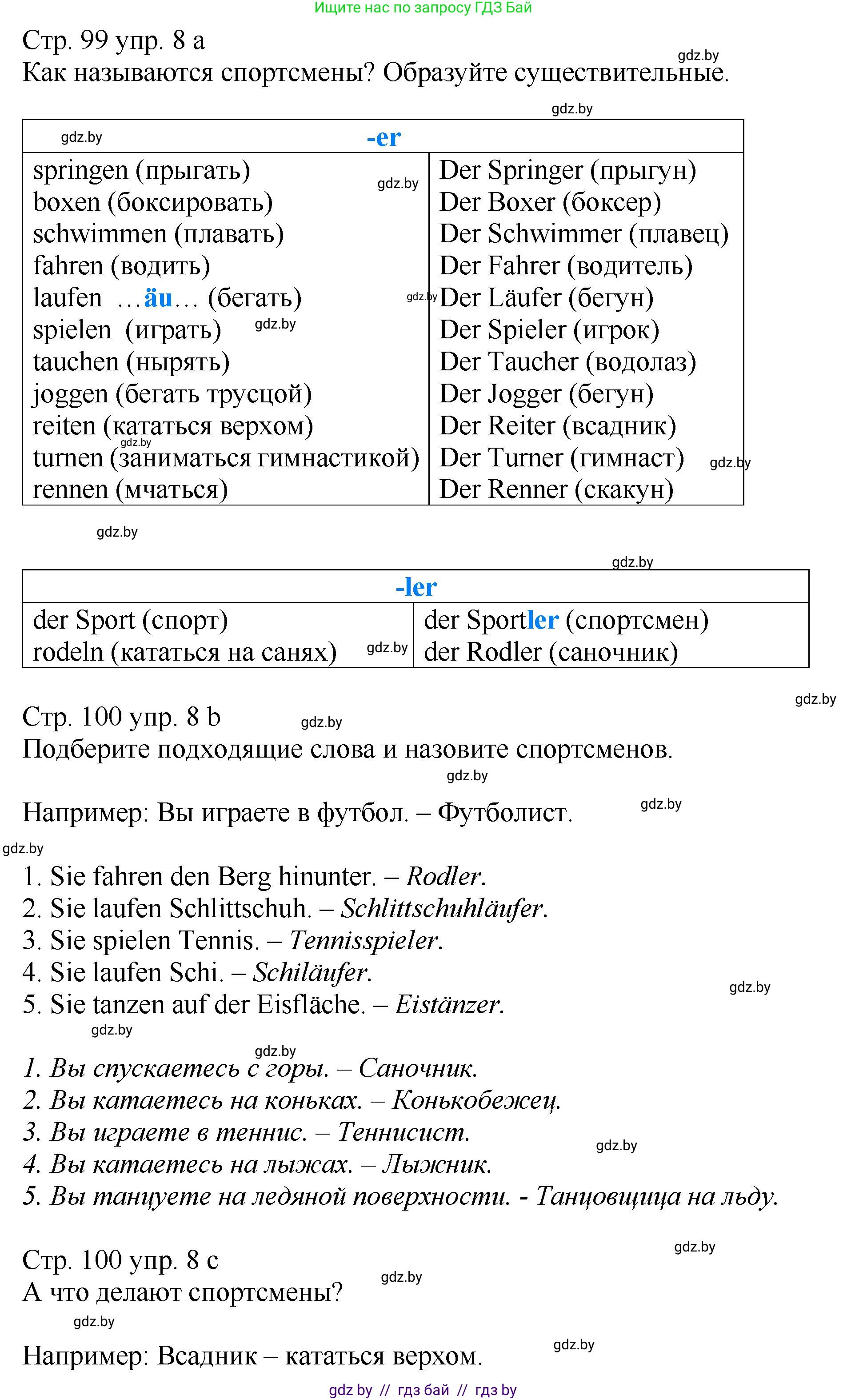 Немецкий язык (Deutsch), 7 класс Учебник (Schülerbuch), авторы: Будько Антонина Филипповна (Budjko Antonina), Урбанович Инна Ювинальевна (Urbanowitsch Ina), издательство Вышэйшая школа, Минск, 2021, страница 99, номер 8, Решение (продолжение 2)