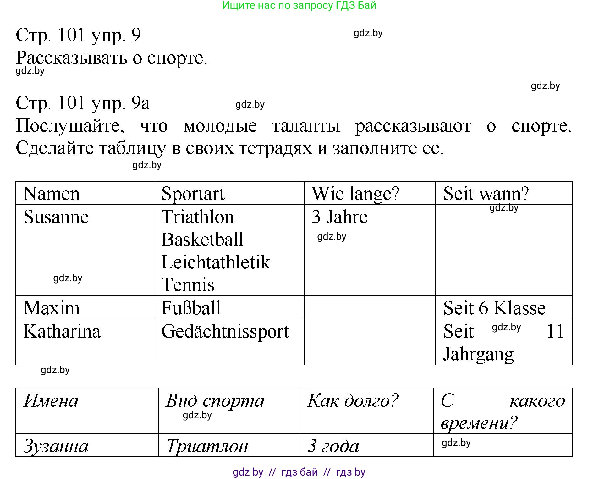 Немецкий язык (Deutsch), 7 класс Учебник (Schülerbuch), авторы: Будько Антонина Филипповна (Budjko Antonina), Урбанович Инна Ювинальевна (Urbanowitsch Ina), издательство Вышэйшая школа, Минск, 2021, страница 101, номер 9, Решение