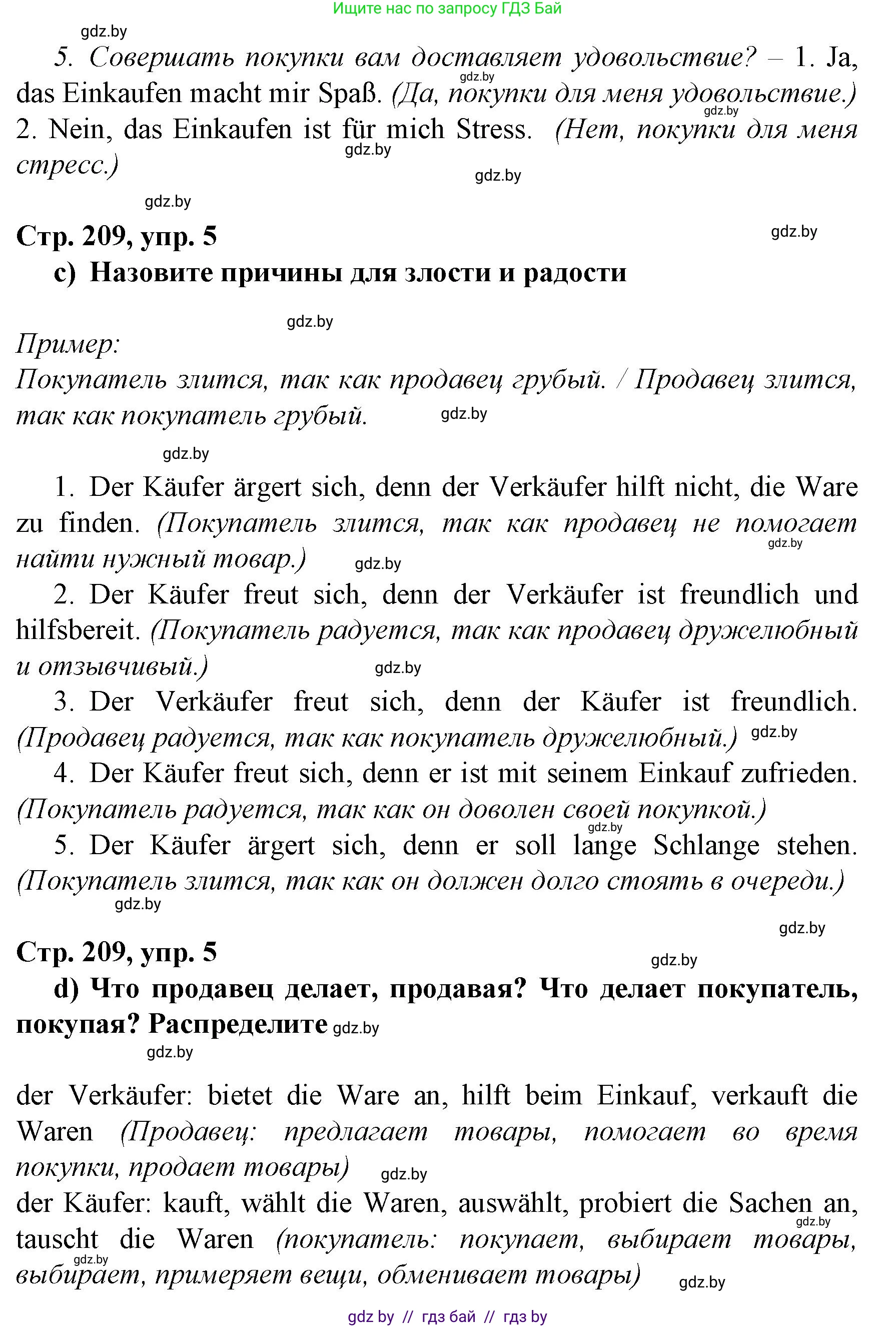 Немецкий язык (Deutsch), 7 класс Учебник (Schülerbuch), авторы: Будько Антонина Филипповна (Budjko Antonina), Урбанович Инна Ювинальевна (Urbanowitsch Ina), издательство Вышэйшая школа, Минск, 2021, страница 209, номер 5, Решение (продолжение 2)