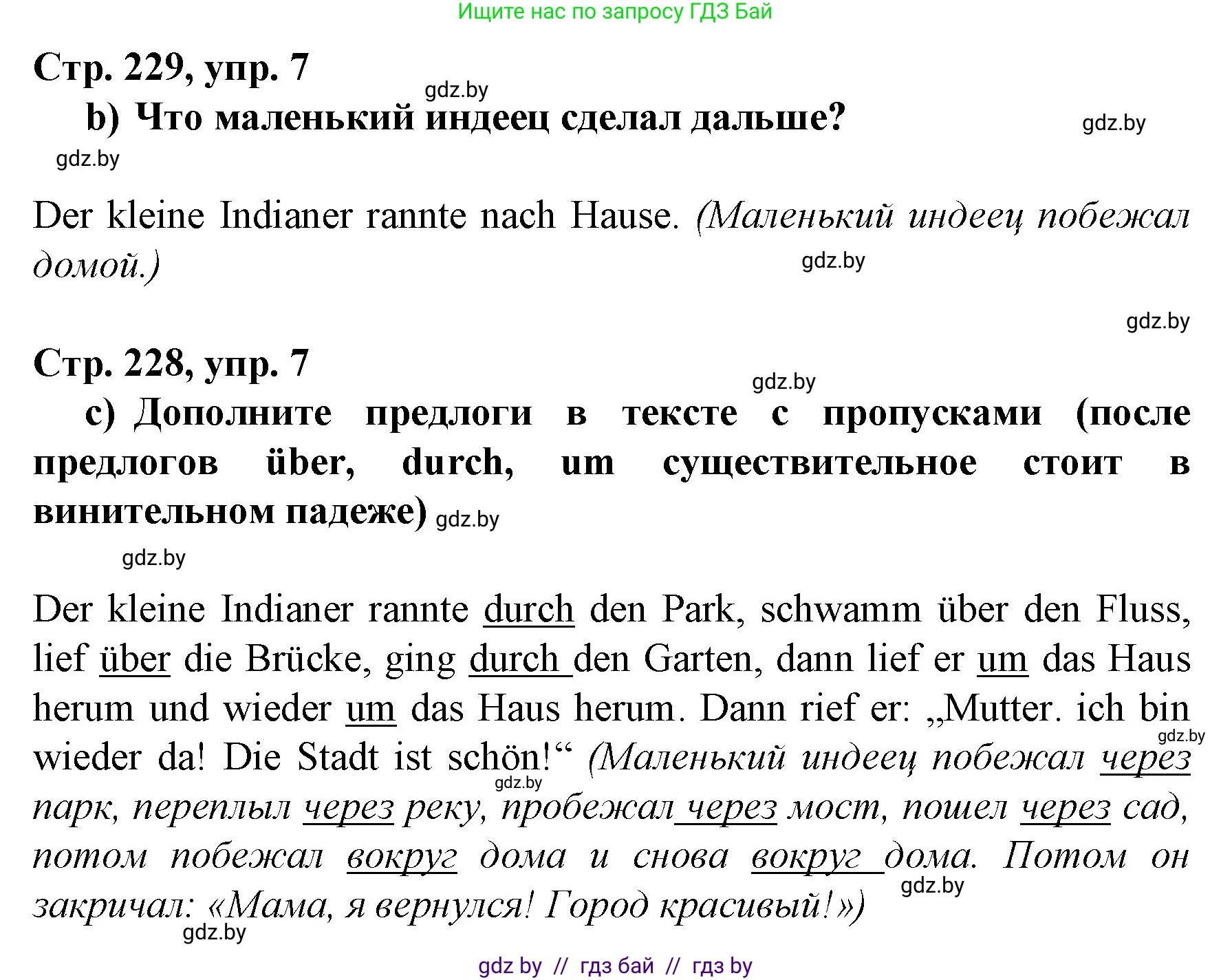 Немецкий язык (Deutsch), 7 класс Учебник (Schülerbuch), авторы: Будько Антонина Филипповна (Budjko Antonina), Урбанович Инна Ювинальевна (Urbanowitsch Ina), издательство Вышэйшая школа, Минск, 2021, страница 228, номер 7, Решение (продолжение 2)