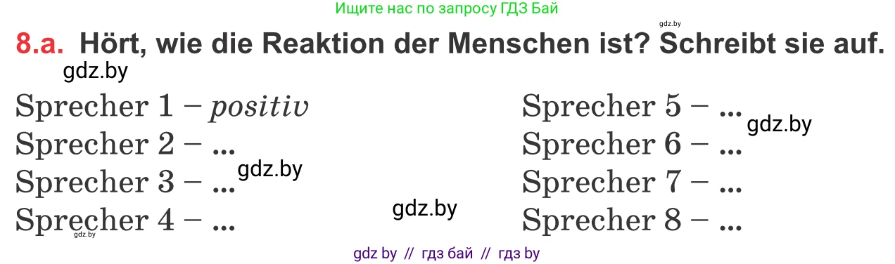 Немецкий язык (Deutsch), 8 класс Учебник (Schülerbuch), авторы: Будько Антонина Филипповна (Budjko Antonina), Урбанович Инна Ювинальевна (Urbanowitsch Ina), издательство Вышэйшая школа, Минск, 2018, страница 96, номер 8a, Условие