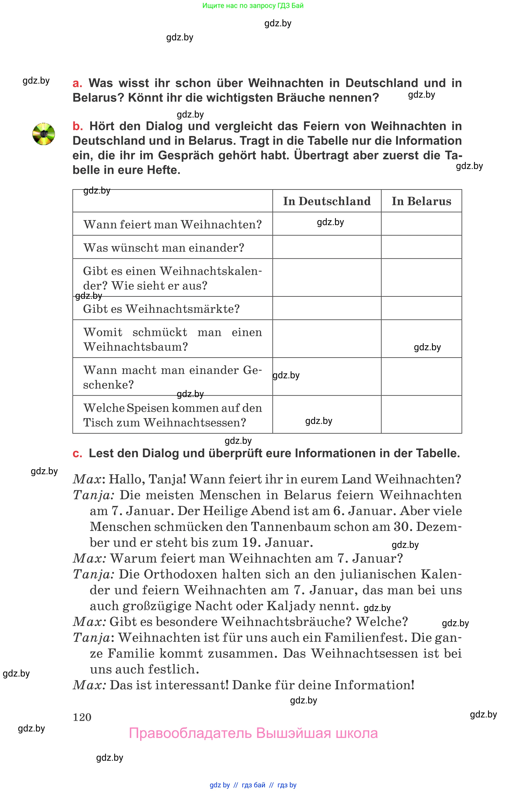 Немецкий язык (Deutsch), 8 класс Учебник (Schülerbuch), авторы: Будько Антонина Филипповна (Budjko Antonina), Урбанович Инна Ювинальевна (Urbanowitsch Ina), издательство Вышэйшая школа, Минск, 2018, страница 120