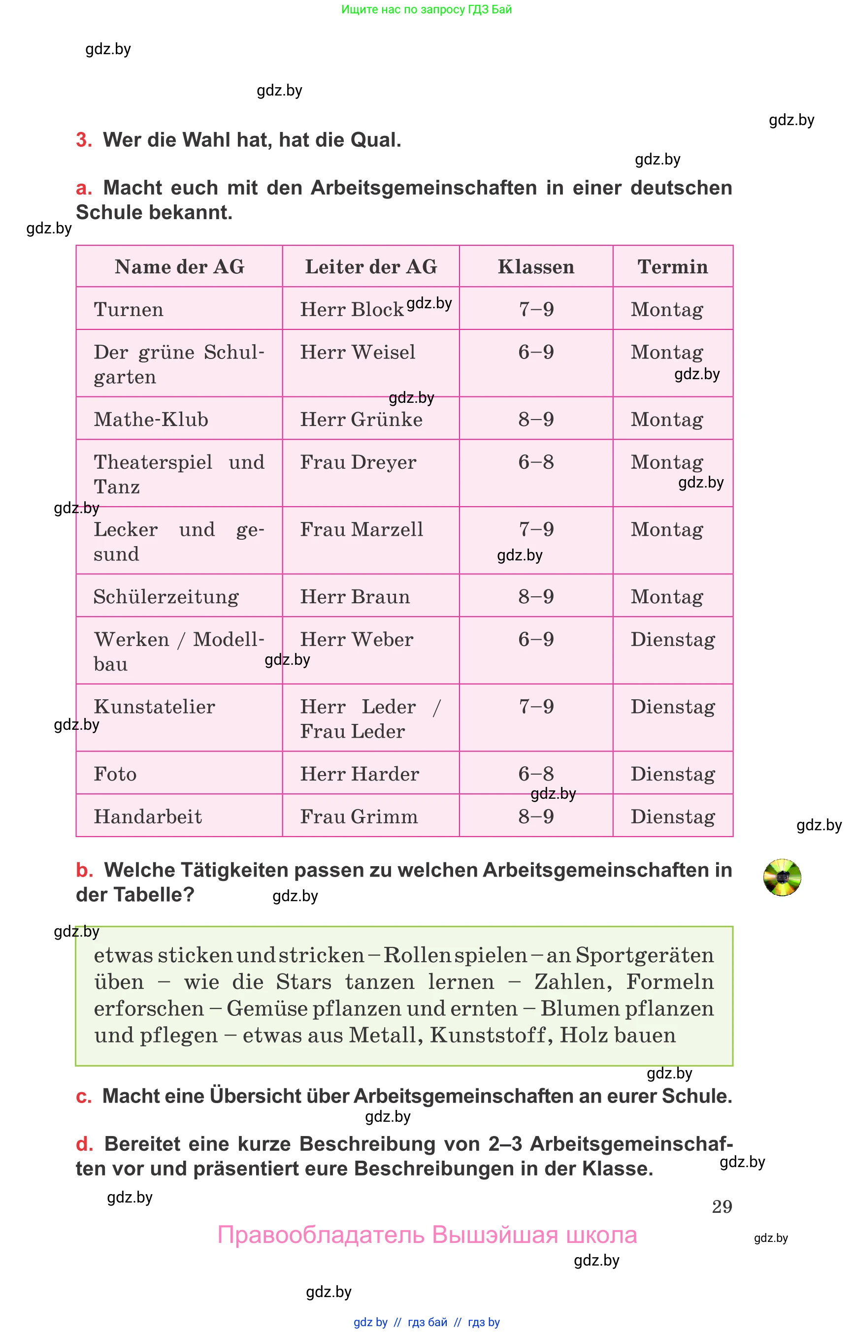 Немецкий язык (Deutsch), 8 класс Учебник (Schülerbuch), авторы: Будько Антонина Филипповна (Budjko Antonina), Урбанович Инна Ювинальевна (Urbanowitsch Ina), издательство Вышэйшая школа, Минск, 2018, страница 29