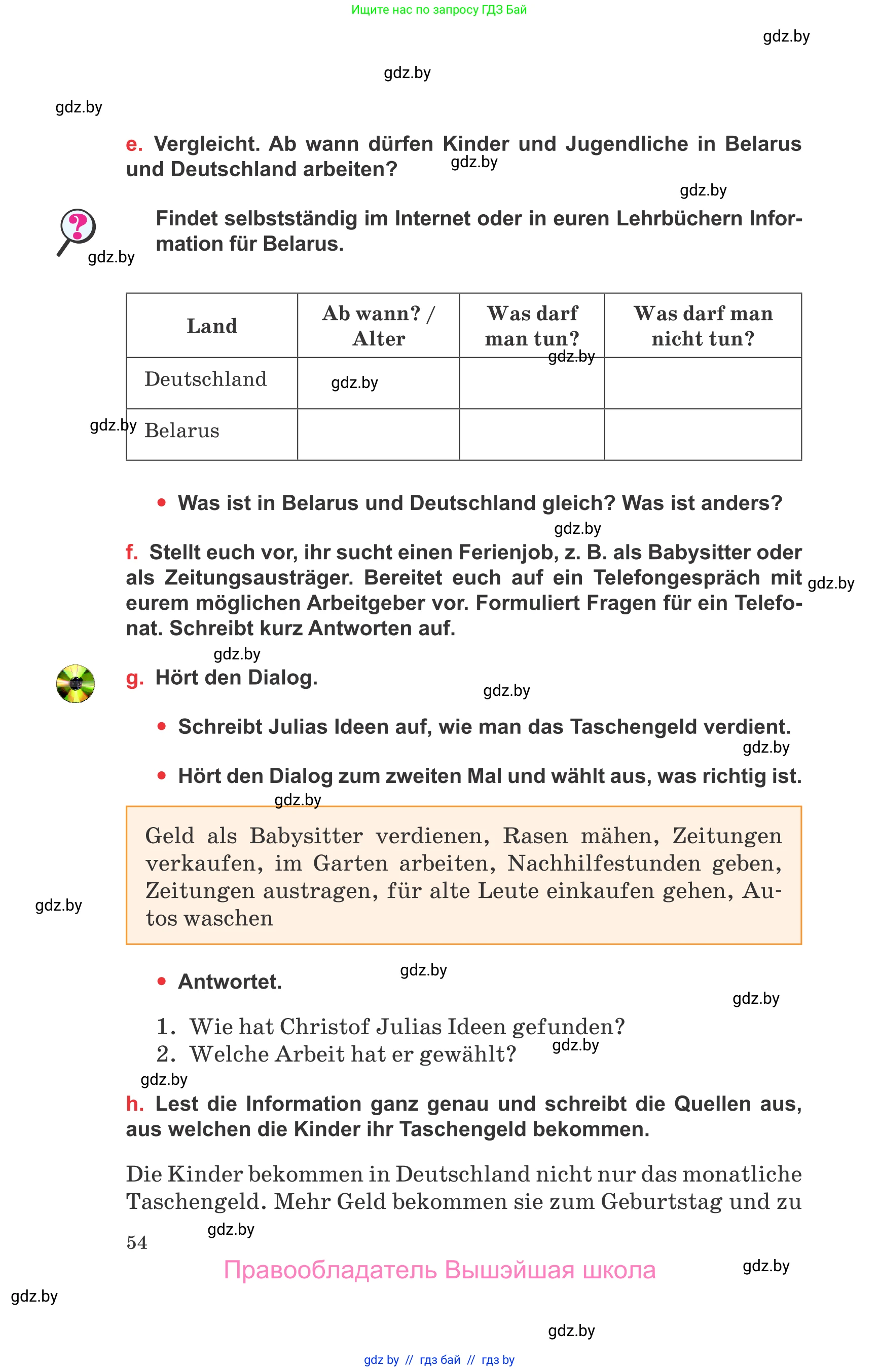 Немецкий язык (Deutsch), 8 класс Учебник (Schülerbuch), авторы: Будько Антонина Филипповна (Budjko Antonina), Урбанович Инна Ювинальевна (Urbanowitsch Ina), издательство Вышэйшая школа, Минск, 2018, страница 54