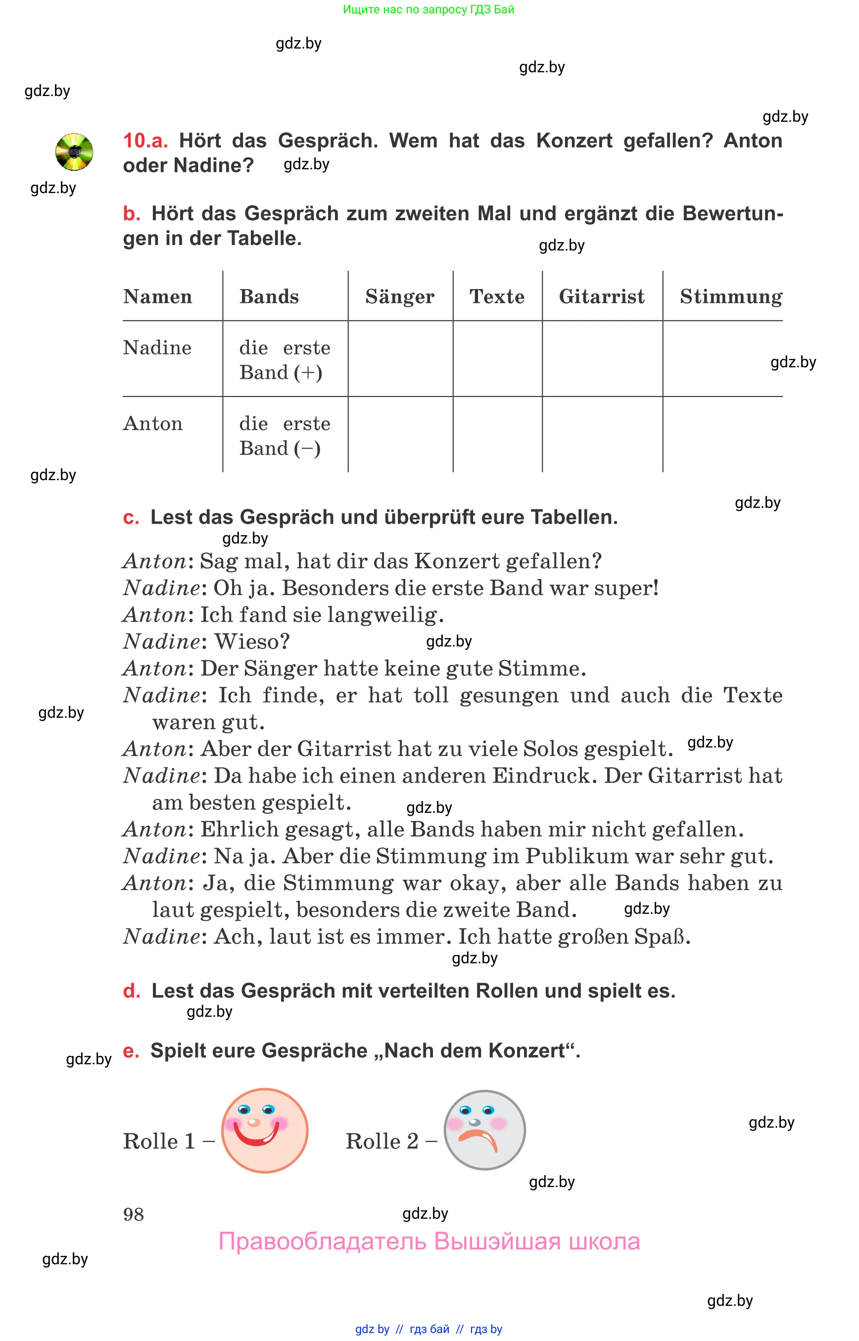 Немецкий язык (Deutsch), 8 класс Учебник (Schülerbuch), авторы: Будько Антонина Филипповна (Budjko Antonina), Урбанович Инна Ювинальевна (Urbanowitsch Ina), издательство Вышэйшая школа, Минск, 2018, страница 98