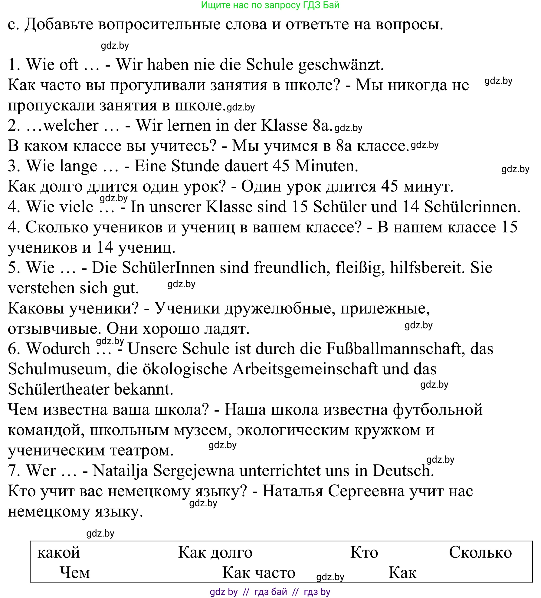 Немецкий язык (Deutsch), 8 класс Учебник (Schülerbuch), авторы: Будько Антонина Филипповна (Budjko Antonina), Урбанович Инна Ювинальевна (Urbanowitsch Ina), издательство Вышэйшая школа, Минск, 2018, страница 40, номер 6c, Решение