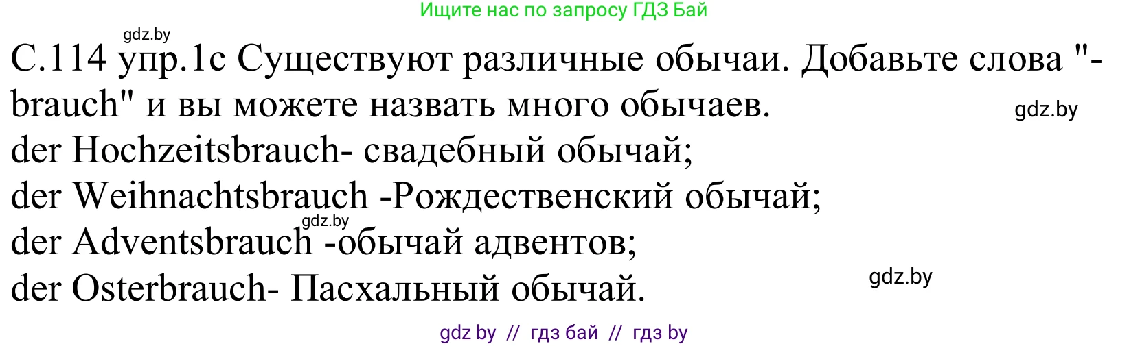 Немецкий язык (Deutsch), 8 класс Учебник (Schülerbuch), авторы: Будько Антонина Филипповна (Budjko Antonina), Урбанович Инна Ювинальевна (Urbanowitsch Ina), издательство Вышэйшая школа, Минск, 2018, страница 114, номер 1c, Решение