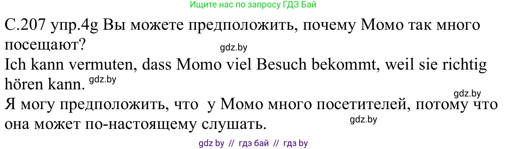 Немецкий язык (Deutsch), 8 класс Учебник (Schülerbuch), авторы: Будько Антонина Филипповна (Budjko Antonina), Урбанович Инна Ювинальевна (Urbanowitsch Ina), издательство Вышэйшая школа, Минск, 2018, страница 207, номер 4g, Решение