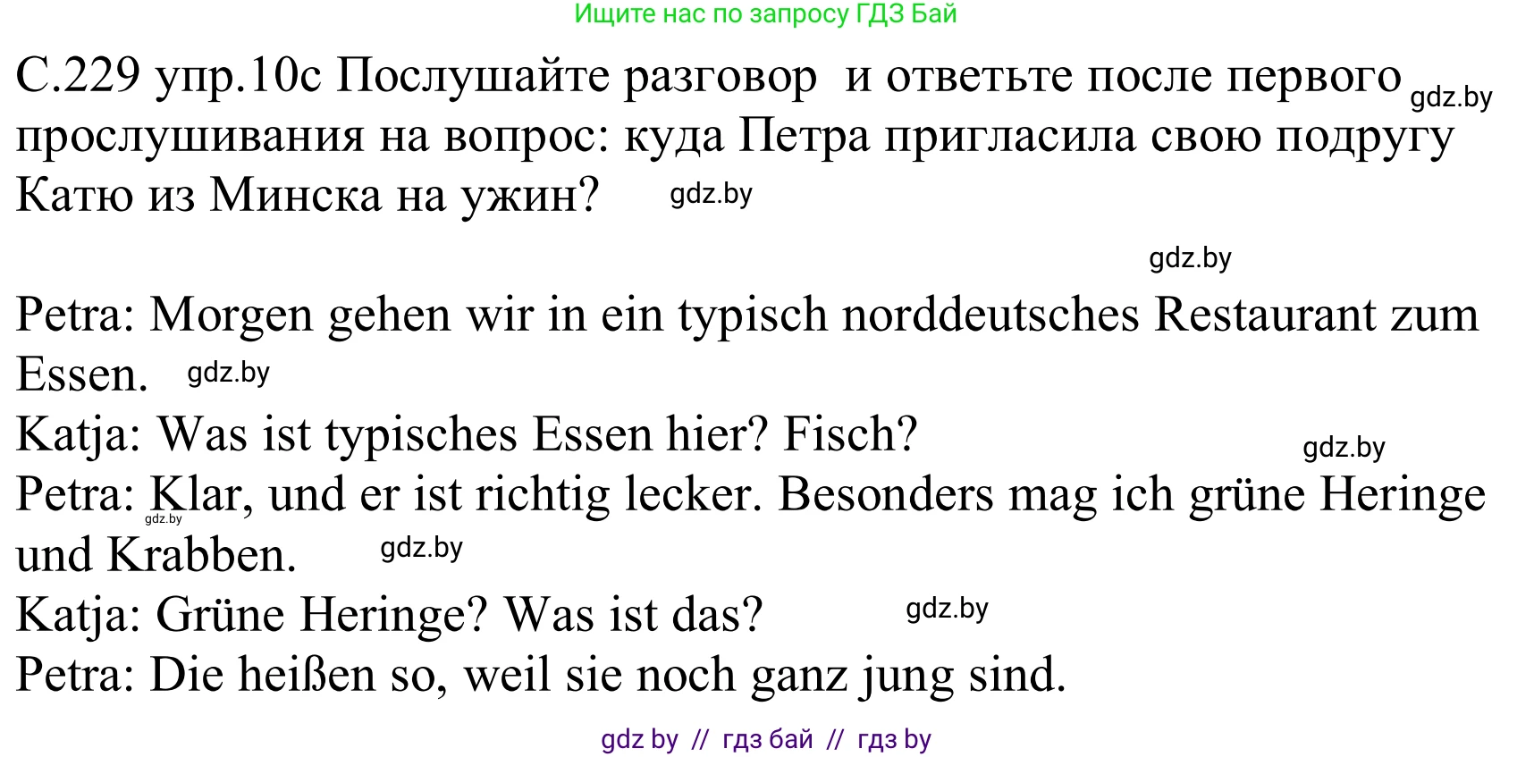 Немецкий язык (Deutsch), 8 класс Учебник (Schülerbuch), авторы: Будько Антонина Филипповна (Budjko Antonina), Урбанович Инна Ювинальевна (Urbanowitsch Ina), издательство Вышэйшая школа, Минск, 2018, страница 229, номер 10c, Решение