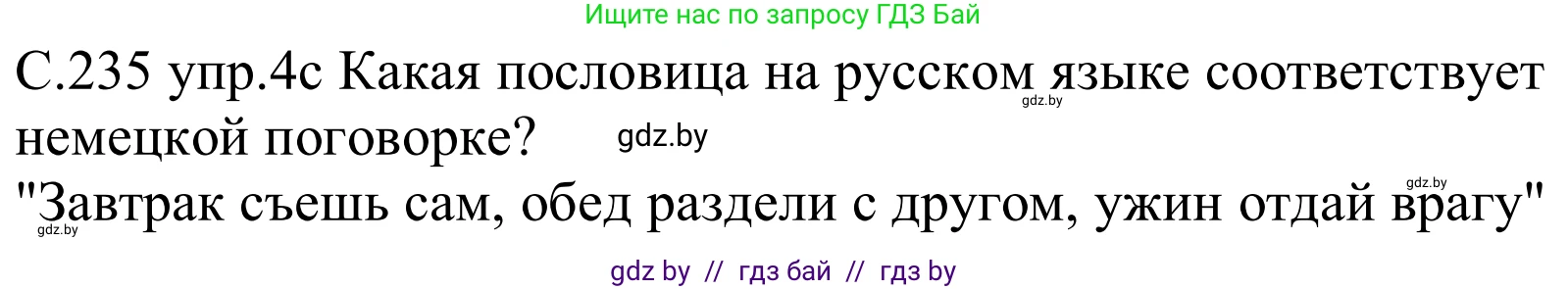 Немецкий язык (Deutsch), 8 класс Учебник (Schülerbuch), авторы: Будько Антонина Филипповна (Budjko Antonina), Урбанович Инна Ювинальевна (Urbanowitsch Ina), издательство Вышэйшая школа, Минск, 2018, страница 235, номер 4c, Решение