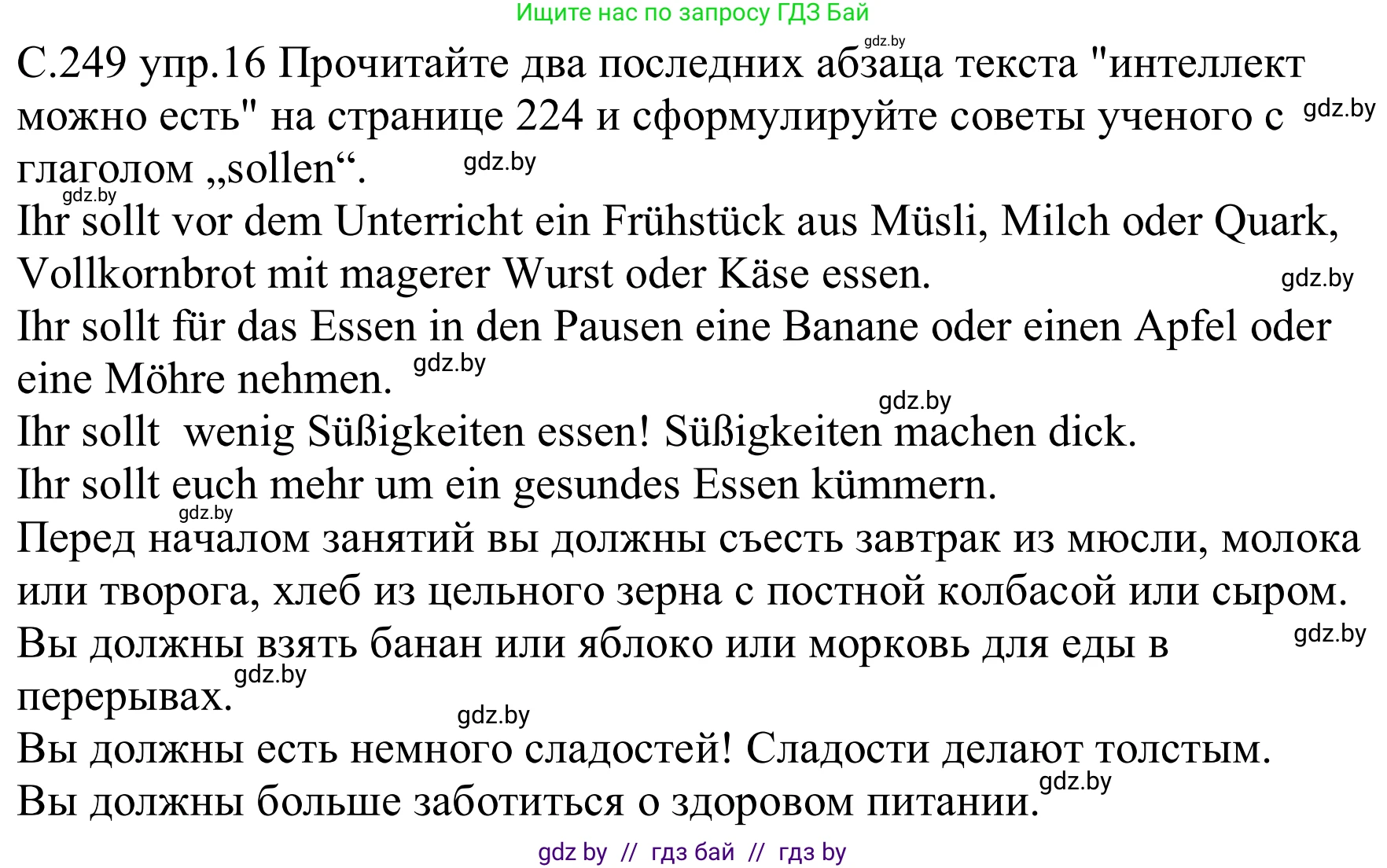 Немецкий язык (Deutsch), 8 класс Учебник (Schülerbuch), авторы: Будько Антонина Филипповна (Budjko Antonina), Урбанович Инна Ювинальевна (Urbanowitsch Ina), издательство Вышэйшая школа, Минск, 2018, страница 249, номер 16, Решение
