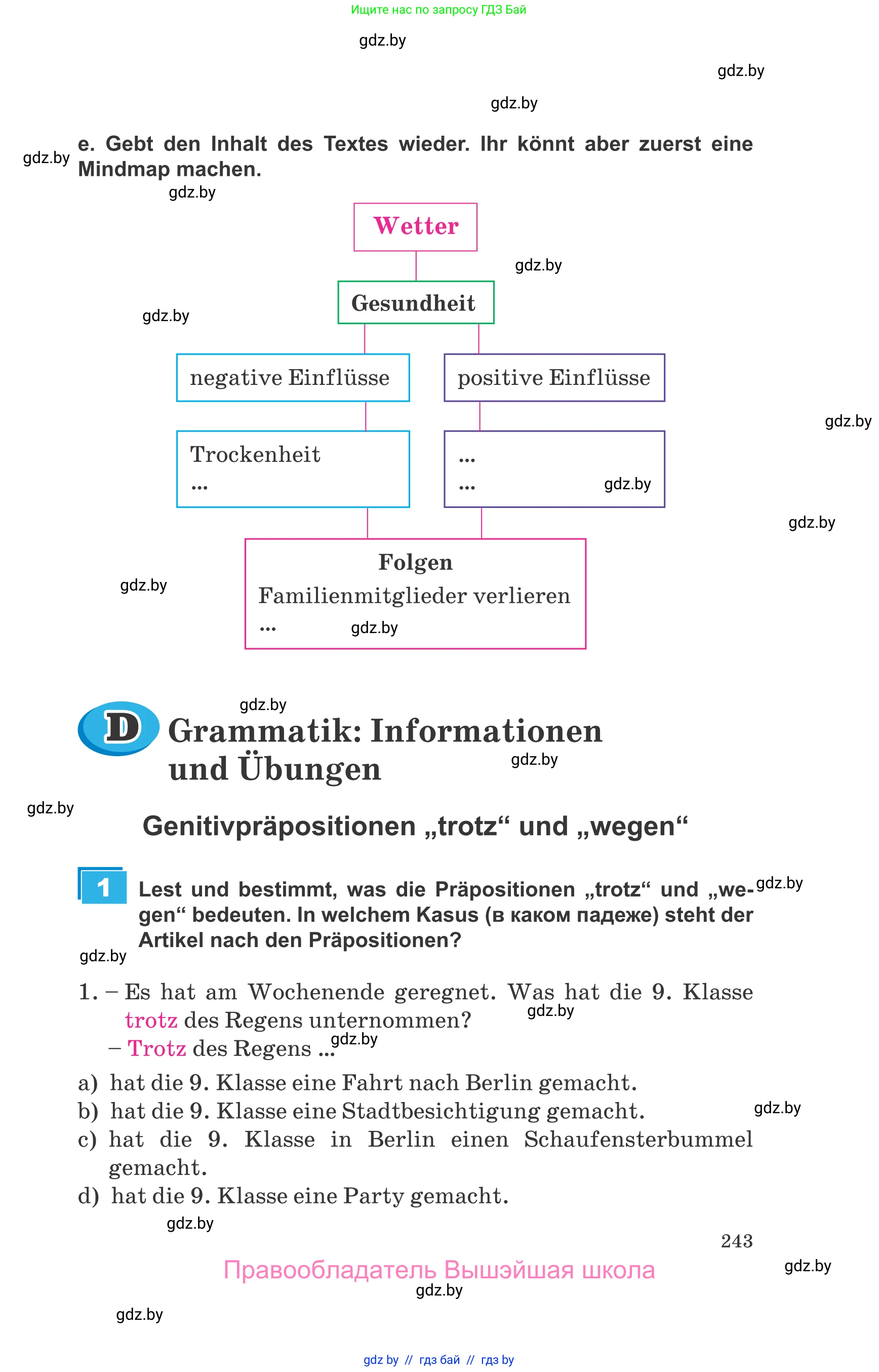 Немецкий язык (Deutsch), 9 класс Учебник (Schülerbuch), авторы: Будько Антонина Филипповна (Budjko Antonina), Урбанович Инна Ювинальевна (Urbanowitsch Ina), издательство Вышэйшая школа, Минск, 2018, серого цвета, страница 243
