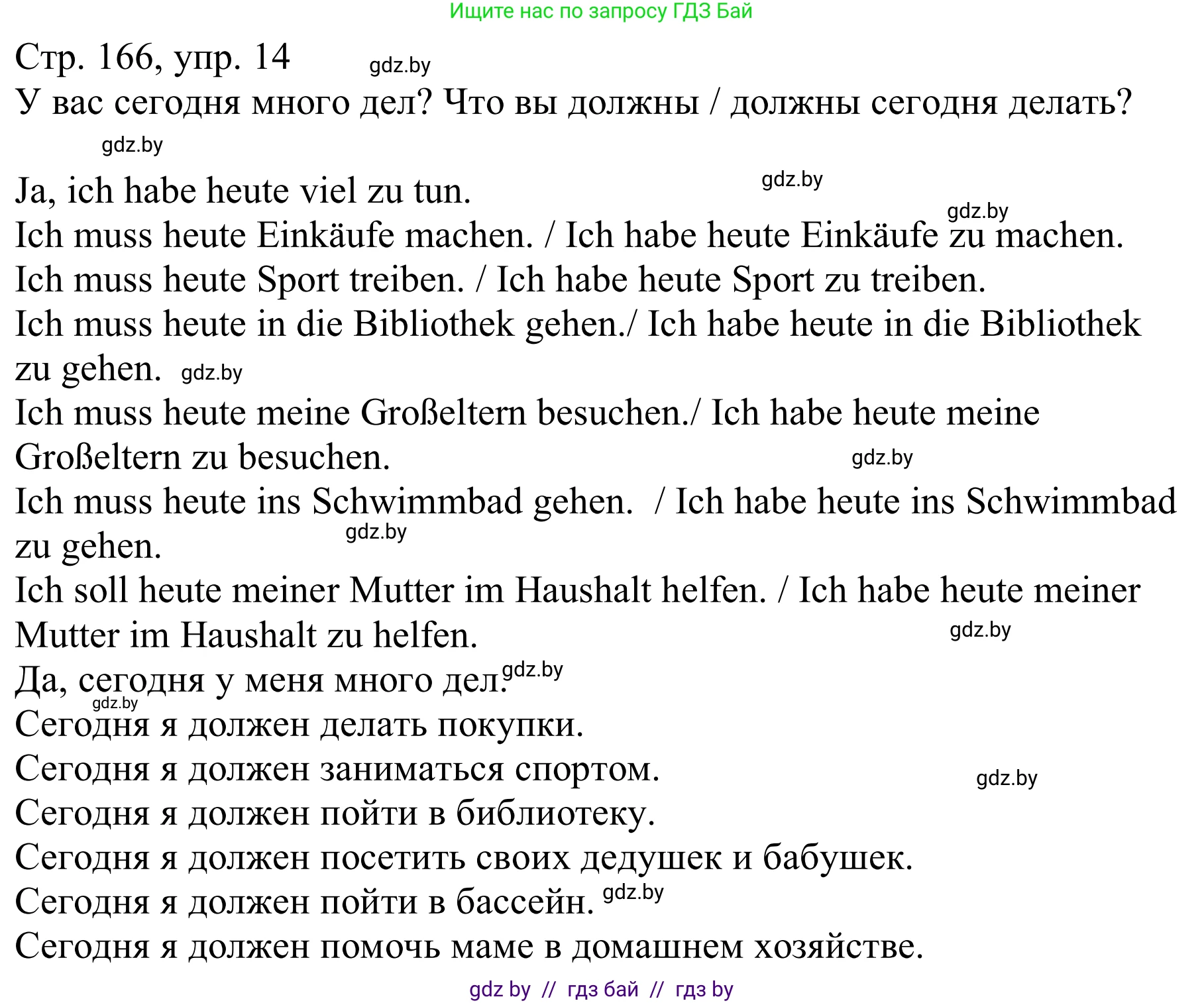 Немецкий язык (Deutsch), 9 класс Учебник (Schülerbuch), авторы: Будько Антонина Филипповна (Budjko Antonina), Урбанович Инна Ювинальевна (Urbanowitsch Ina), издательство Вышэйшая школа, Минск, 2018, серого цвета, страница 166, номер 14, Решение