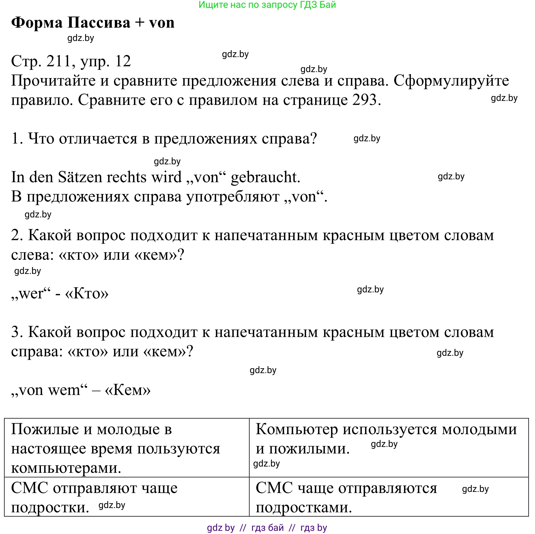 Немецкий язык (Deutsch), 9 класс Учебник (Schülerbuch), авторы: Будько Антонина Филипповна (Budjko Antonina), Урбанович Инна Ювинальевна (Urbanowitsch Ina), издательство Вышэйшая школа, Минск, 2018, серого цвета, страница 211, номер 12, Решение