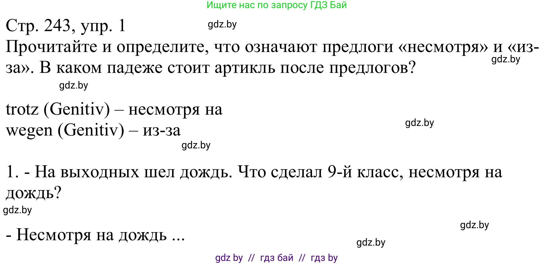 Немецкий язык (Deutsch), 9 класс Учебник (Schülerbuch), авторы: Будько Антонина Филипповна (Budjko Antonina), Урбанович Инна Ювинальевна (Urbanowitsch Ina), издательство Вышэйшая школа, Минск, 2018, серого цвета, страница 243, номер 1, Решение