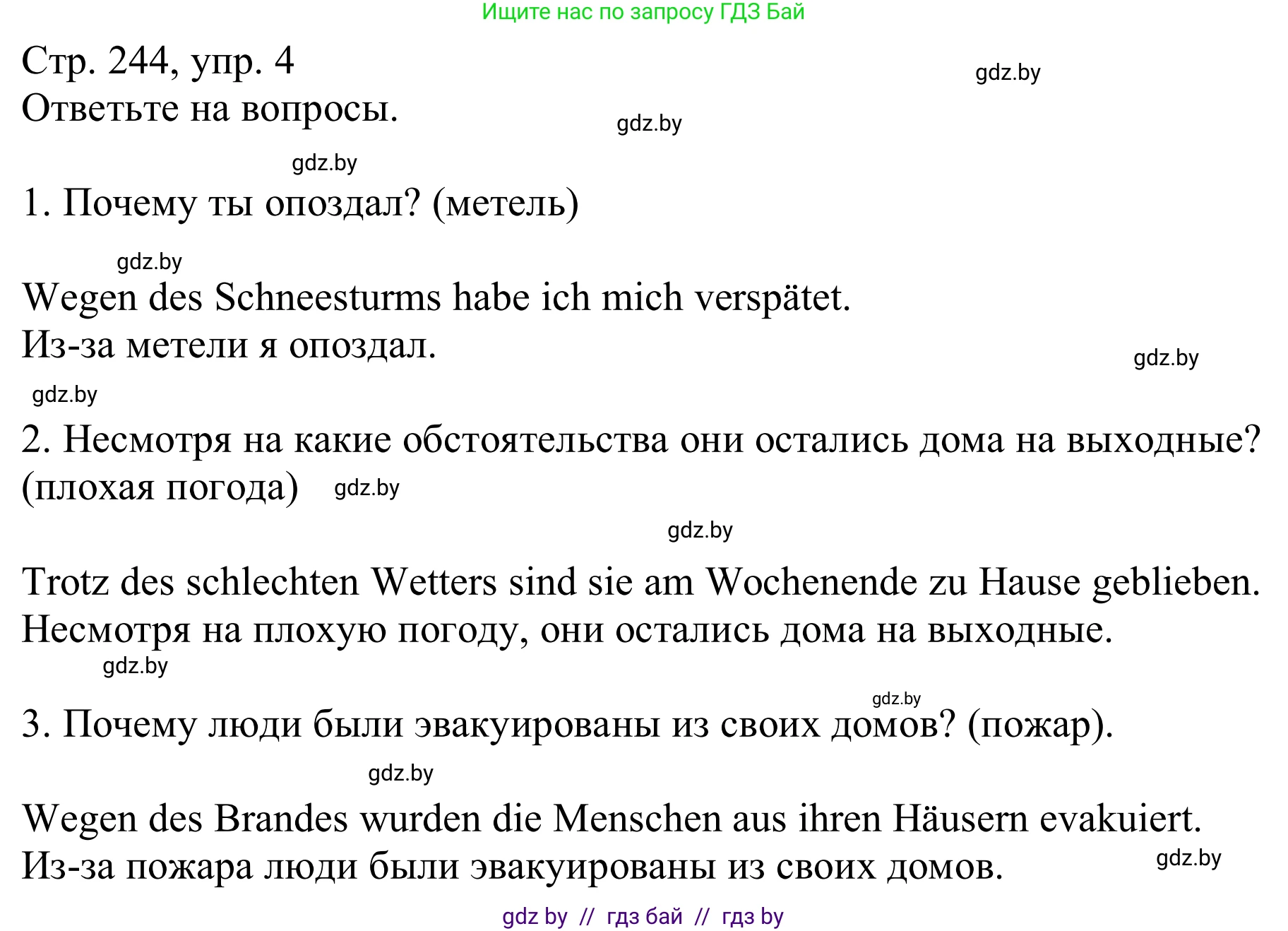 Немецкий язык (Deutsch), 9 класс Учебник (Schülerbuch), авторы: Будько Антонина Филипповна (Budjko Antonina), Урбанович Инна Ювинальевна (Urbanowitsch Ina), издательство Вышэйшая школа, Минск, 2018, серого цвета, страница 244, номер 4, Решение