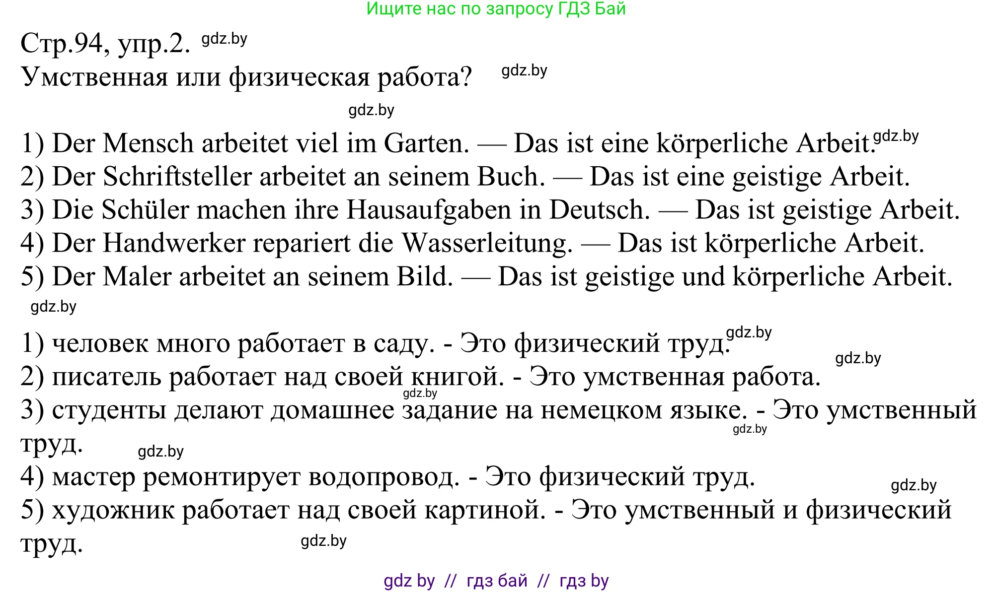 Немецкий язык (Deutsch), 10 класс рабочая тетрадь (arbeitsheft), авторы: Будько Антонина Филипповна (Budjko Antonina), Урбанович Инна Ювинальевна (Urbanowitsch Ina), издательство Аверсэв, Минск, 2020, страница 94, номер 2, Решение