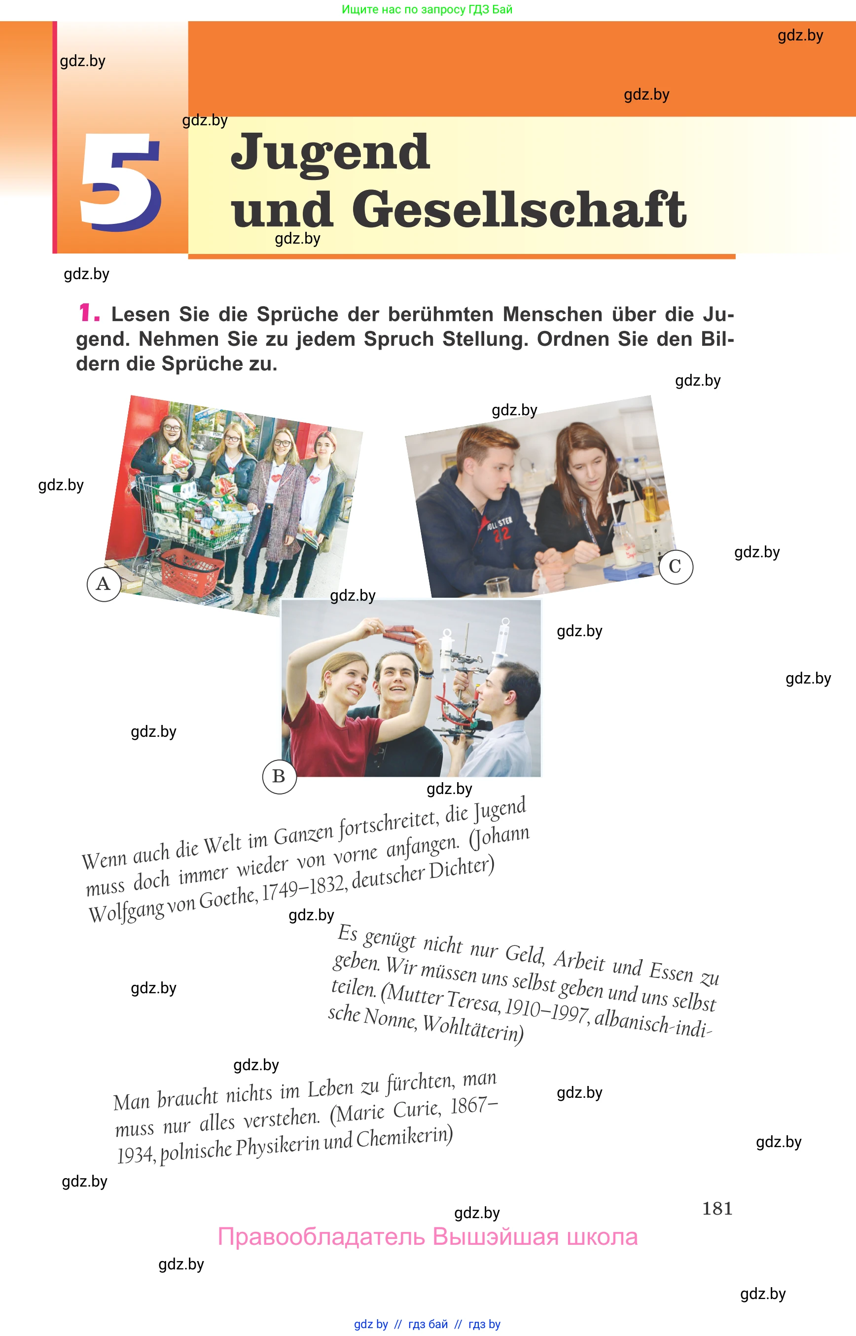 Немецкий язык (Deutsch), 10 класс Учебник (Schülerbuch), авторы: Будько Антонина Филипповна (Budjko Antonina), Урбанович Инна Ювинальевна (Urbanowitsch Ina), издательство Вышэйшая школа, Минск, 2018, оранжевого цвета, страница 181