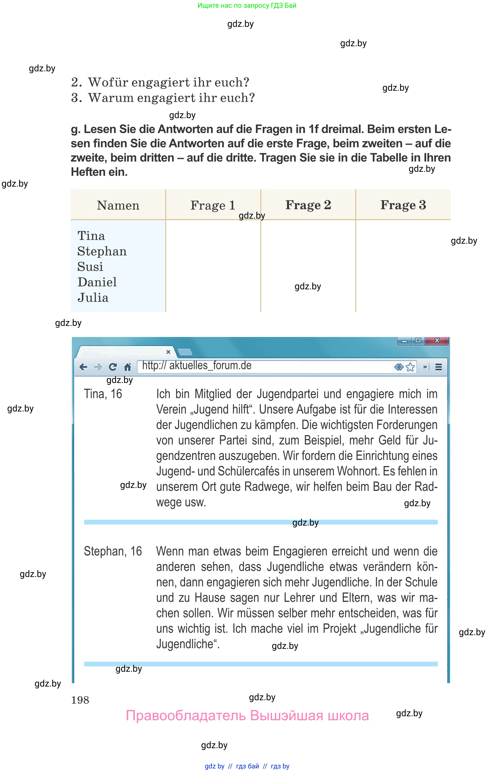 Немецкий язык (Deutsch), 10 класс Учебник (Schülerbuch), авторы: Будько Антонина Филипповна (Budjko Antonina), Урбанович Инна Ювинальевна (Urbanowitsch Ina), издательство Вышэйшая школа, Минск, 2018, оранжевого цвета, страница 198