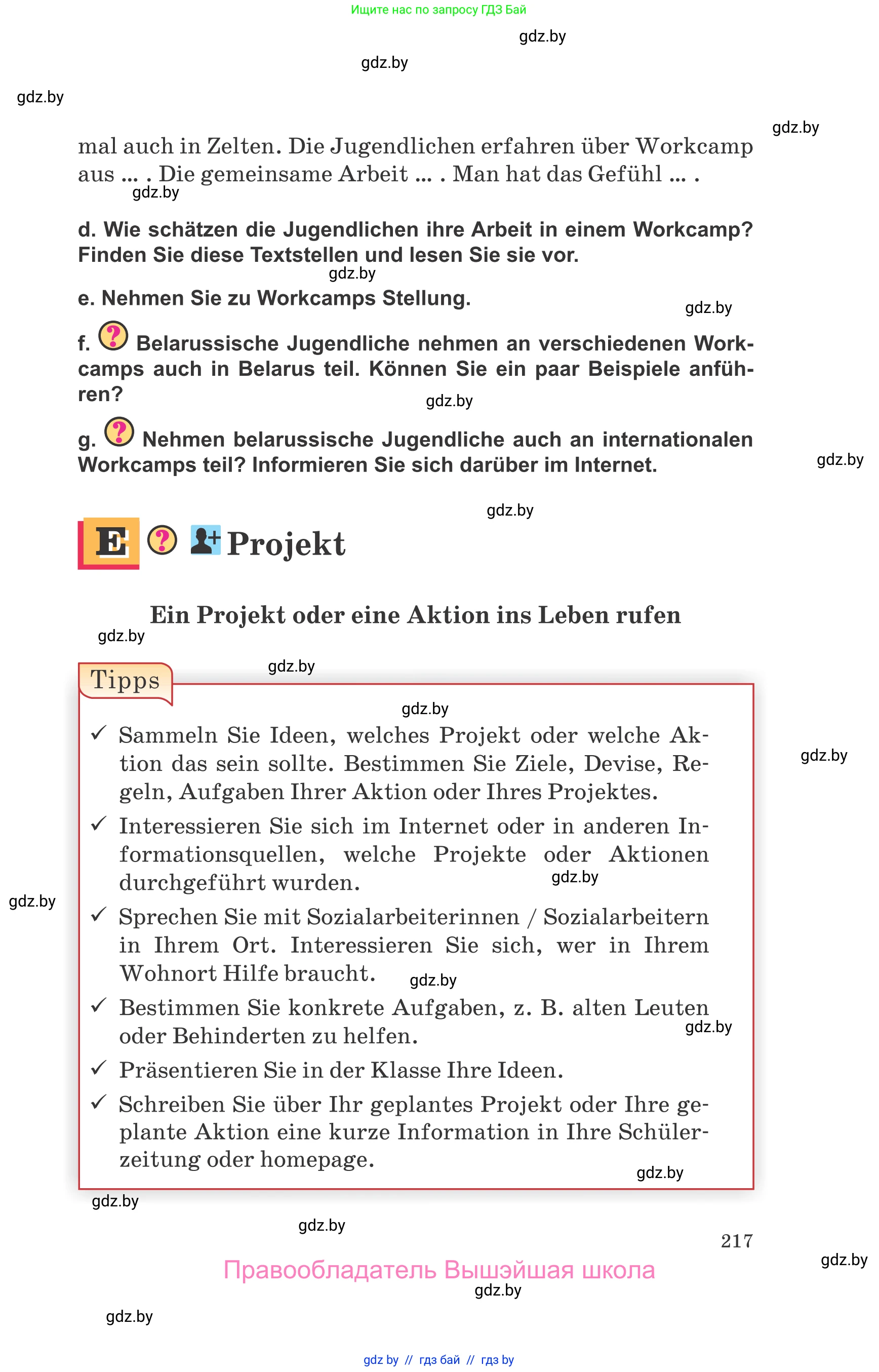 Немецкий язык (Deutsch), 10 класс Учебник (Schülerbuch), авторы: Будько Антонина Филипповна (Budjko Antonina), Урбанович Инна Ювинальевна (Urbanowitsch Ina), издательство Вышэйшая школа, Минск, 2018, оранжевого цвета, страница 217