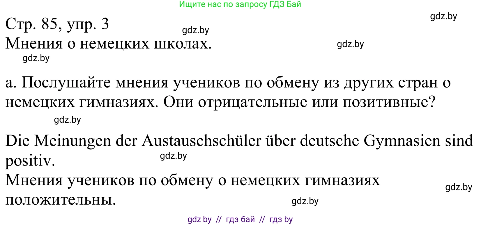 Немецкий язык (Deutsch), 10 класс Учебник (Schülerbuch), авторы: Будько Антонина Филипповна (Budjko Antonina), Урбанович Инна Ювинальевна (Urbanowitsch Ina), издательство Вышэйшая школа, Минск, 2018, оранжевого цвета, страница 85, номер 3a, Решение