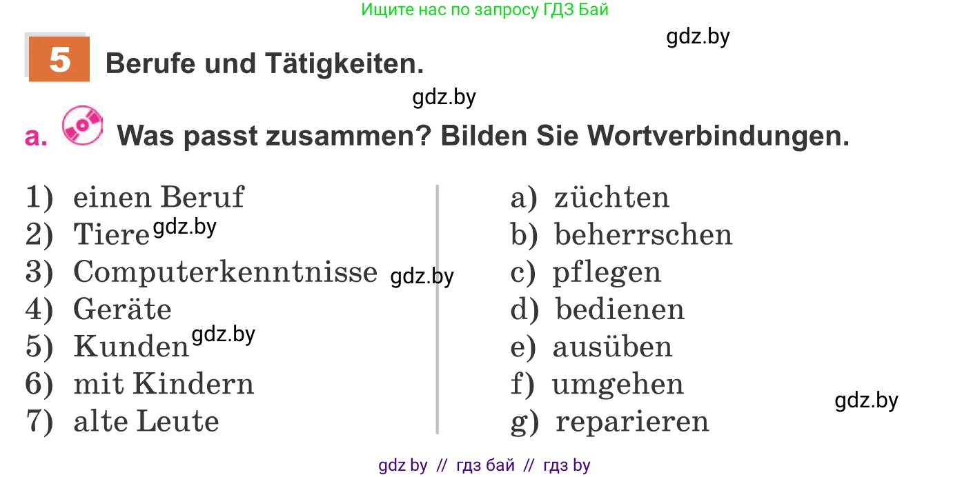 Немецкий язык (Deutsch), 11 класс Учебник (Schülerbuch), авторы: Будько Антонина Филипповна (Budjko Antonina), Урбанович Инна Ювинальевна (Urbanowitsch Ina), издательство Вышэйшая школа, Минск, 2019, бирюзового цвета, страница 10, номер 5а, Условие