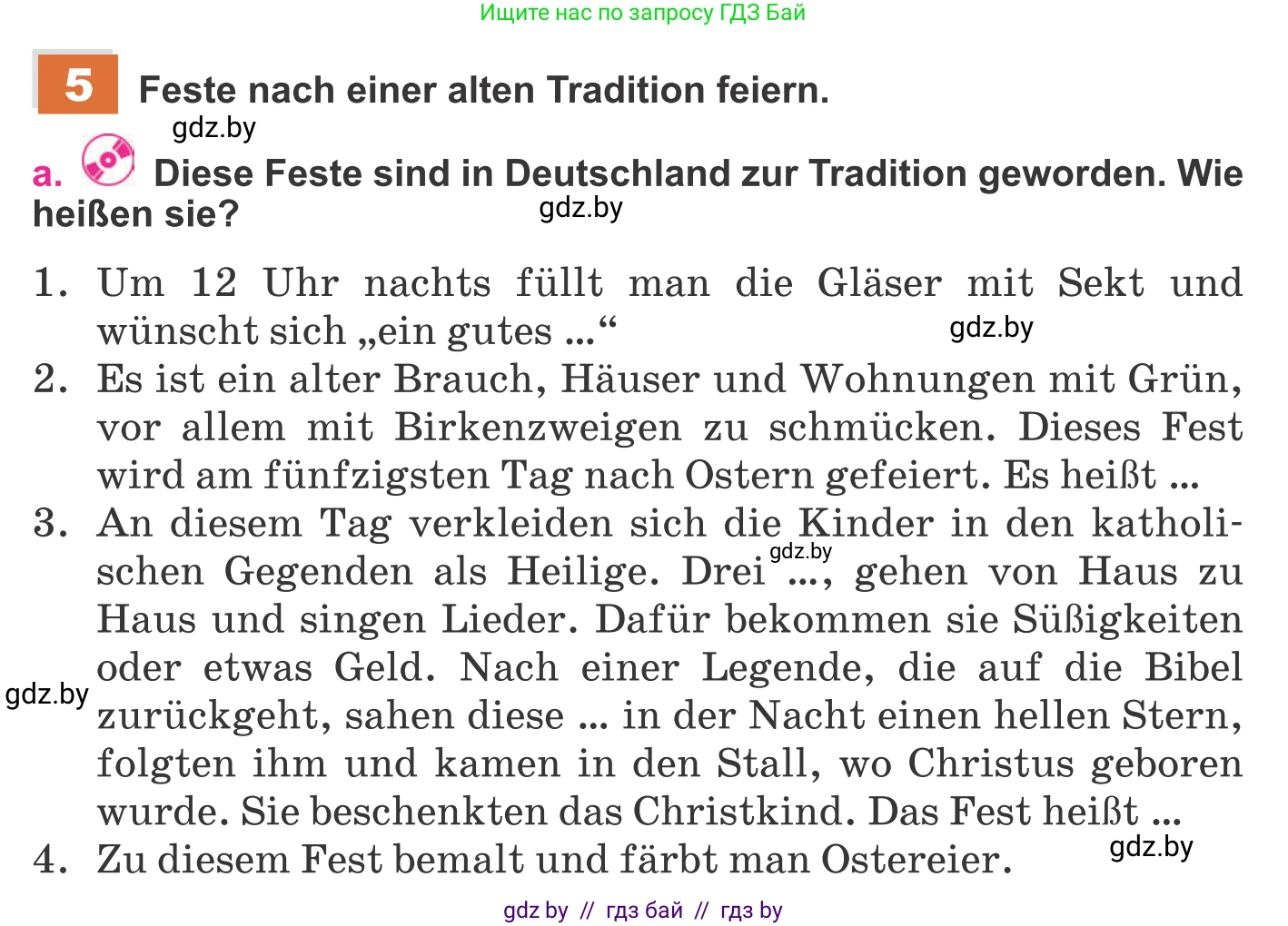 Немецкий язык (Deutsch), 11 класс Учебник (Schülerbuch), авторы: Будько Антонина Филипповна (Budjko Antonina), Урбанович Инна Ювинальевна (Urbanowitsch Ina), издательство Вышэйшая школа, Минск, 2019, бирюзового цвета, страница 224, номер 5a, Условие