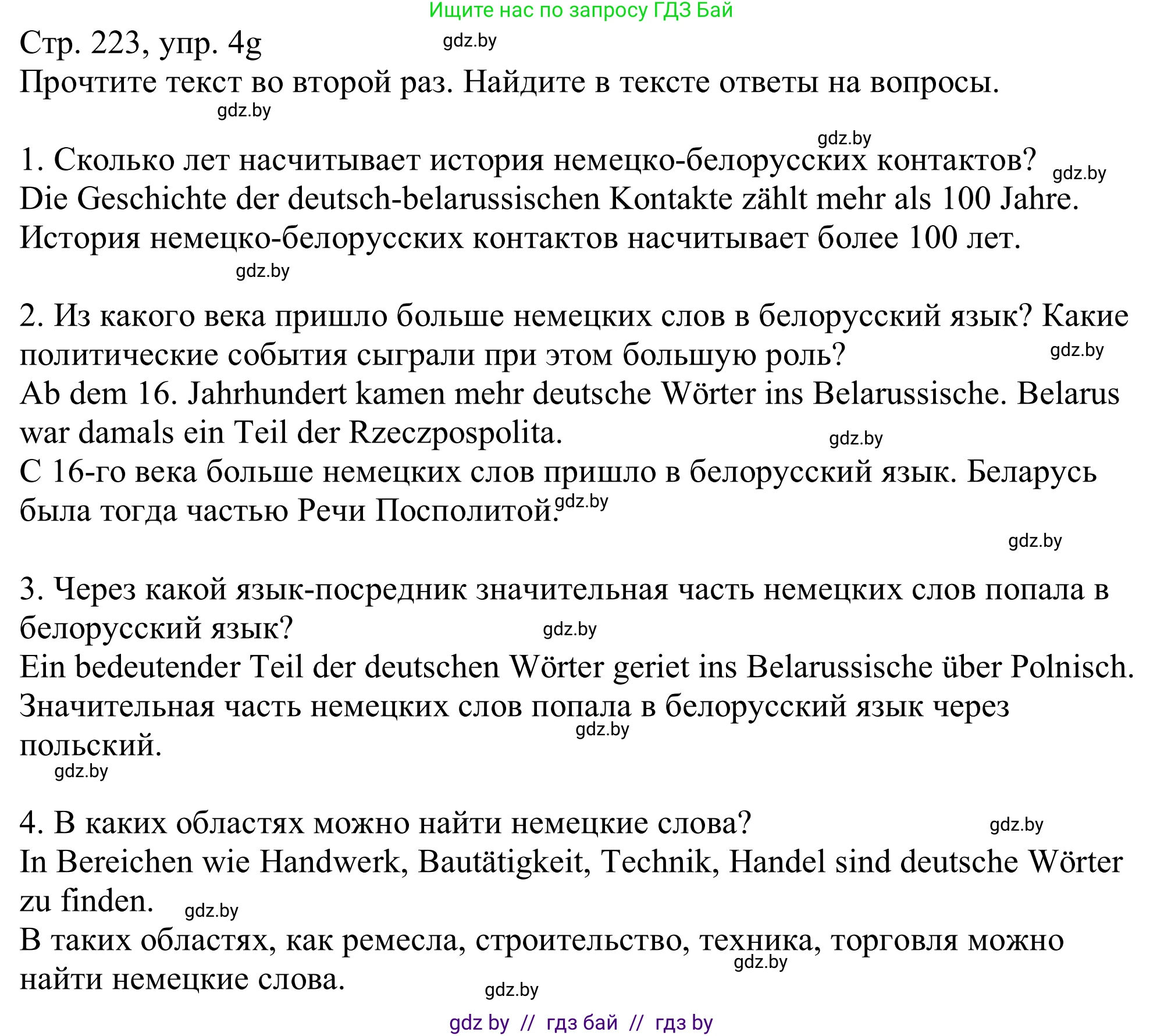 Немецкий язык (Deutsch), 11 класс Учебник (Schülerbuch), авторы: Будько Антонина Филипповна (Budjko Antonina), Урбанович Инна Ювинальевна (Urbanowitsch Ina), издательство Вышэйшая школа, Минск, 2019, бирюзового цвета, страница 223, номер 4g, Решение