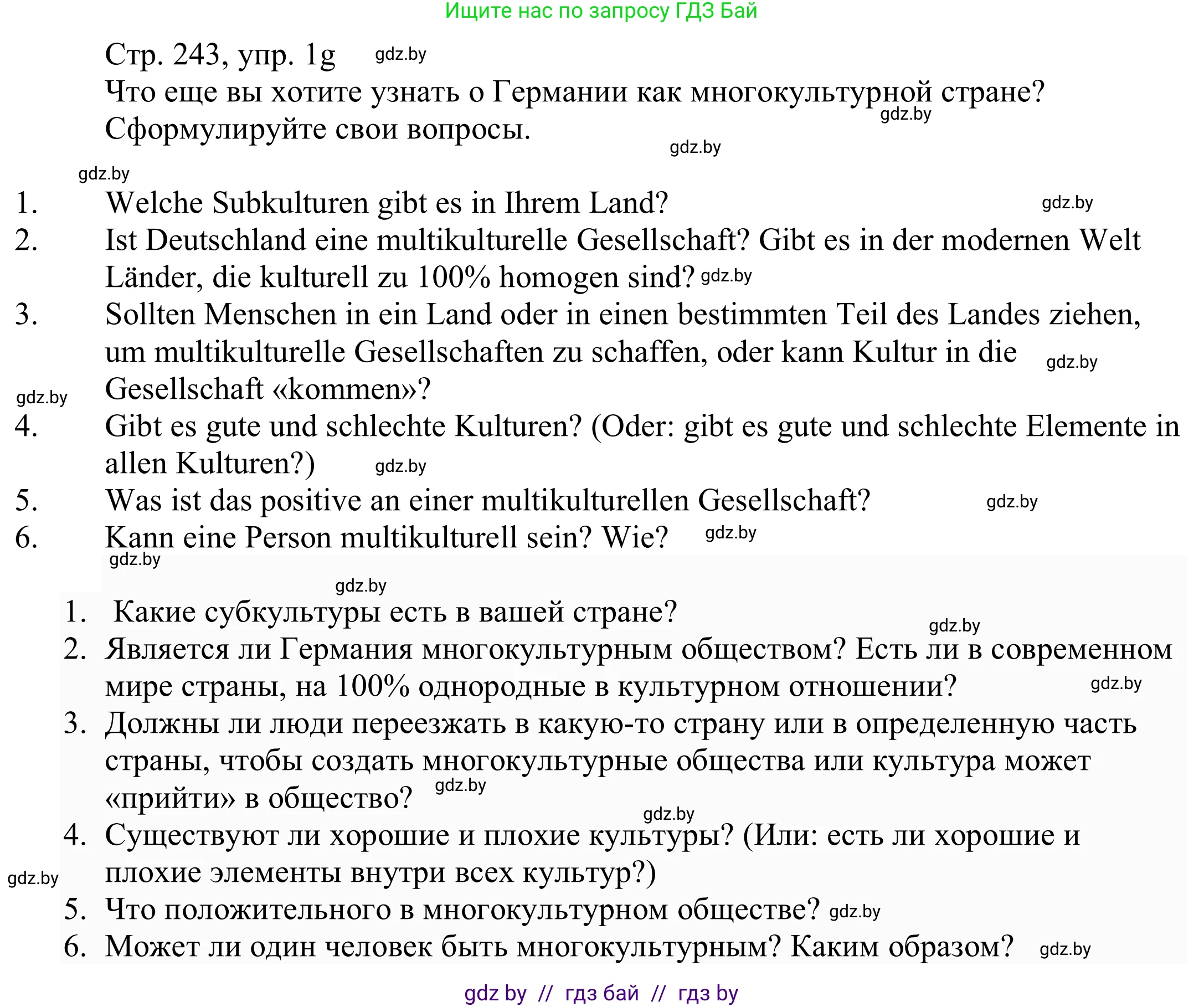 Немецкий язык (Deutsch), 11 класс Учебник (Schülerbuch), авторы: Будько Антонина Филипповна (Budjko Antonina), Урбанович Инна Ювинальевна (Urbanowitsch Ina), издательство Вышэйшая школа, Минск, 2019, бирюзового цвета, страница 243, номер 1g, Решение