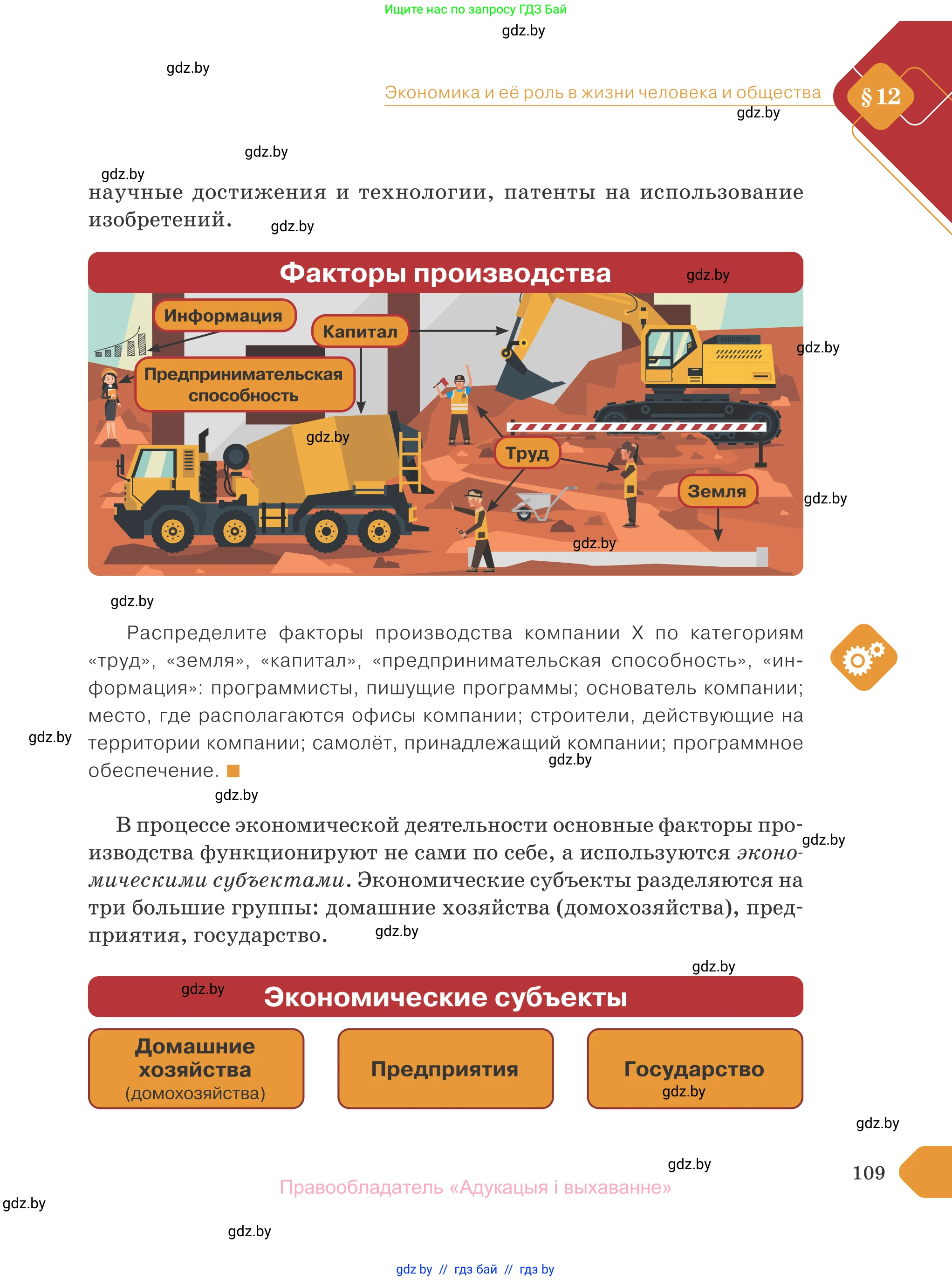 Обществоведение, 10 класс Учебник, авторы: Данилов Александр Николаевич, Полейко Елена Александровна, Кушнер Надежда Васильевна, Бернат Ирина Петровна, Безнюк Д К, Белов А А, Гречнева Е Ф, Кобяк О В, Мармашова С П, Можейко М А, Старовойтова Л В, Черченко Н В, издательство Адукацыя i выхаванне, Минск, 2020, страница 109