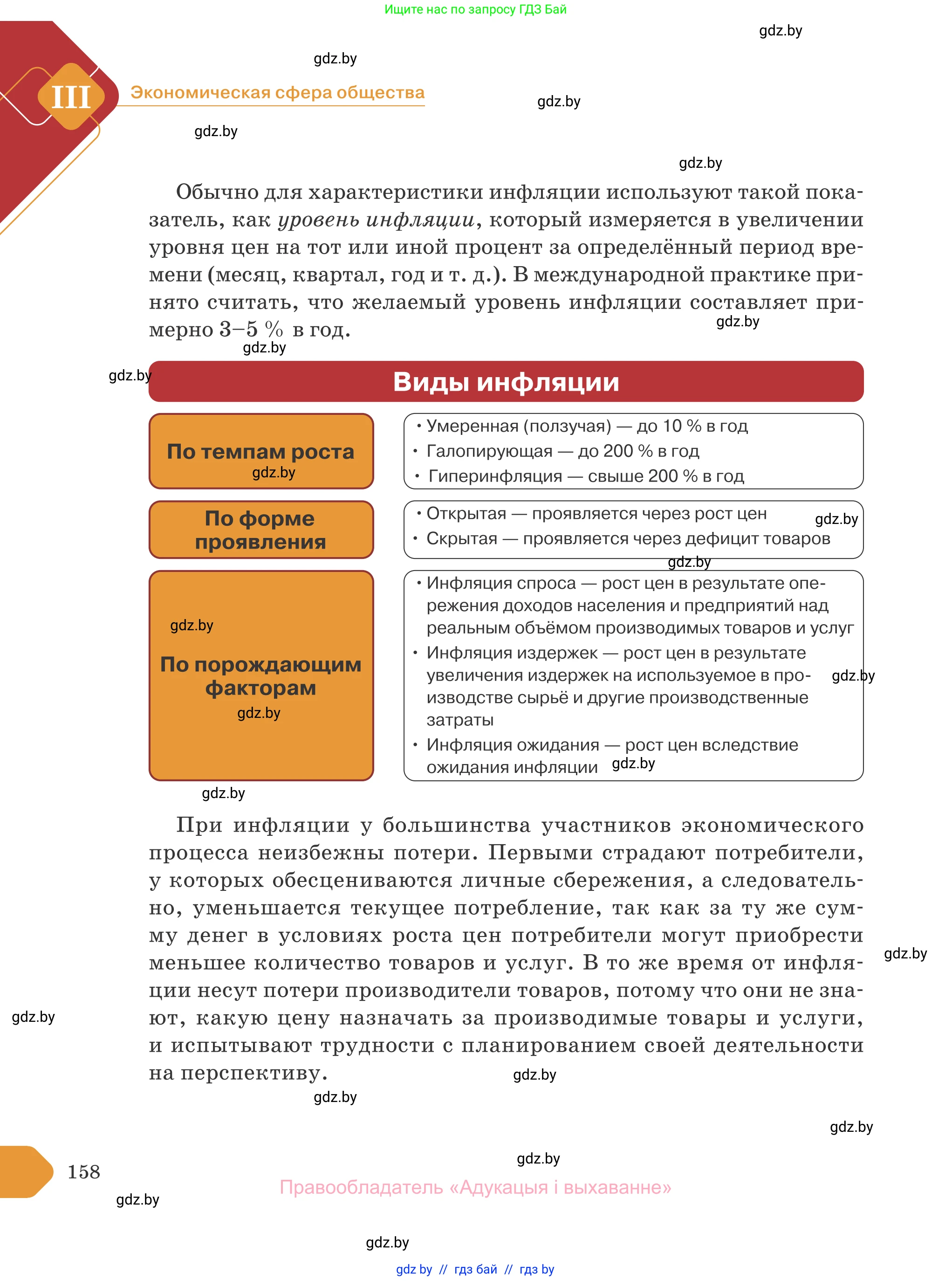 Обществоведение, 10 класс Учебник, авторы: Данилов Александр Николаевич, Полейко Елена Александровна, Кушнер Надежда Васильевна, Бернат Ирина Петровна, Безнюк Д К, Белов А А, Гречнева Е Ф, Кобяк О В, Мармашова С П, Можейко М А, Старовойтова Л В, Черченко Н В, издательство Адукацыя i выхаванне, Минск, 2020, страница 158
