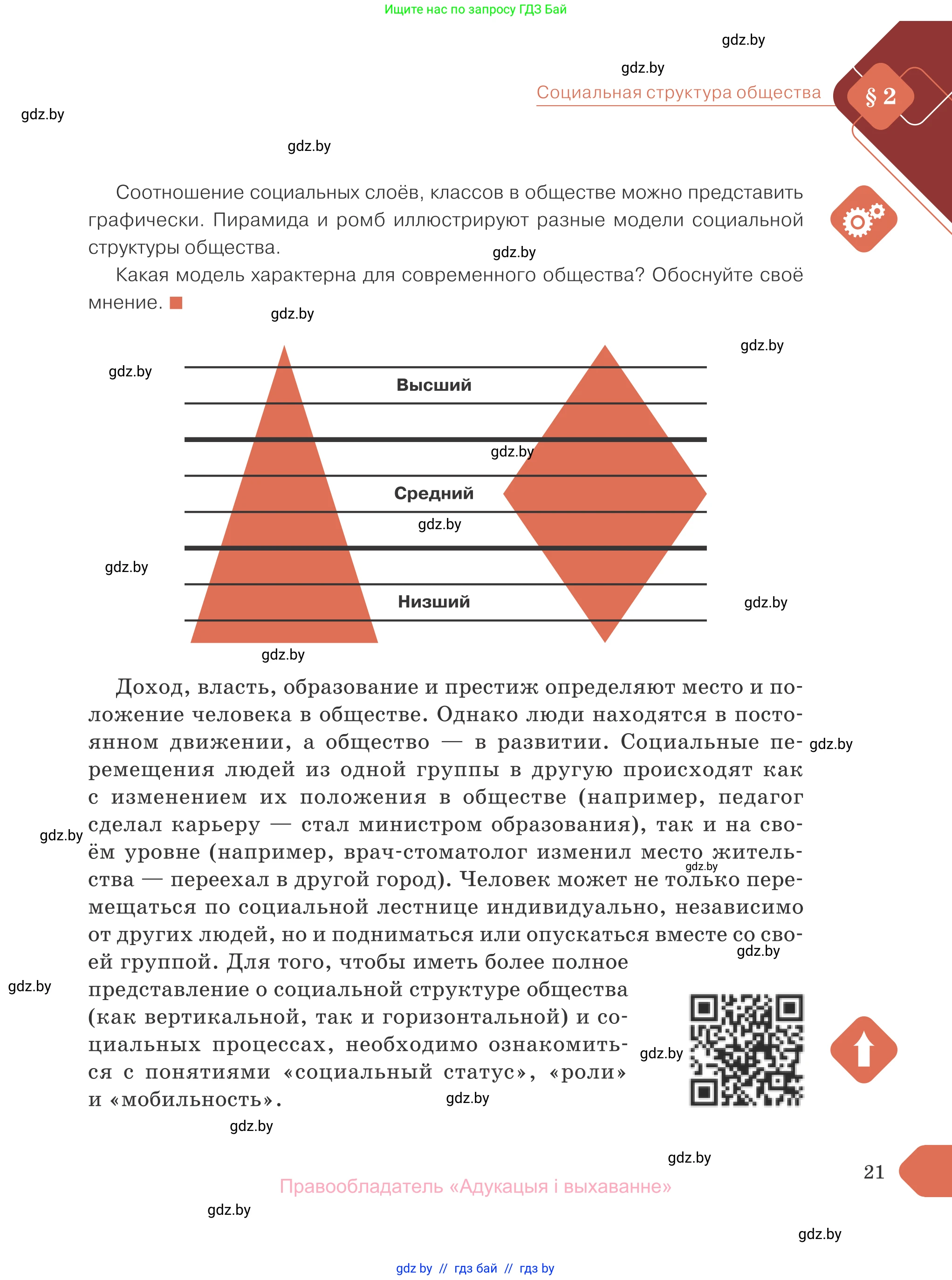 Обществоведение, 10 класс Учебник, авторы: Данилов Александр Николаевич, Полейко Елена Александровна, Кушнер Надежда Васильевна, Бернат Ирина Петровна, Безнюк Д К, Белов А А, Гречнева Е Ф, Кобяк О В, Мармашова С П, Можейко М А, Старовойтова Л В, Черченко Н В, издательство Адукацыя i выхаванне, Минск, 2020, страница 21