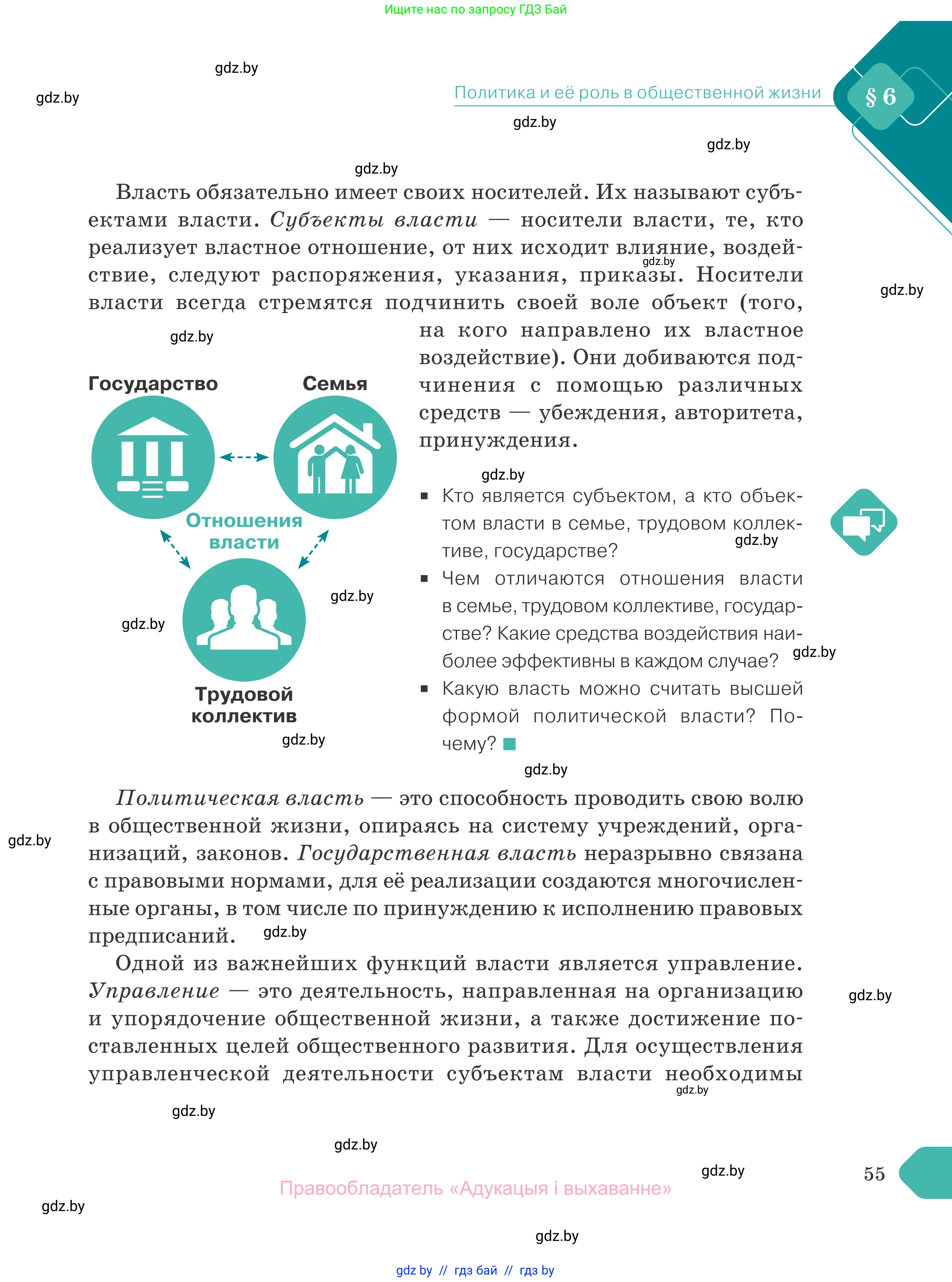 Обществоведение, 10 класс Учебник, авторы: Данилов Александр Николаевич, Полейко Елена Александровна, Кушнер Надежда Васильевна, Бернат Ирина Петровна, Безнюк Д К, Белов А А, Гречнева Е Ф, Кобяк О В, Мармашова С П, Можейко М А, Старовойтова Л В, Черченко Н В, издательство Адукацыя i выхаванне, Минск, 2020, страница 55