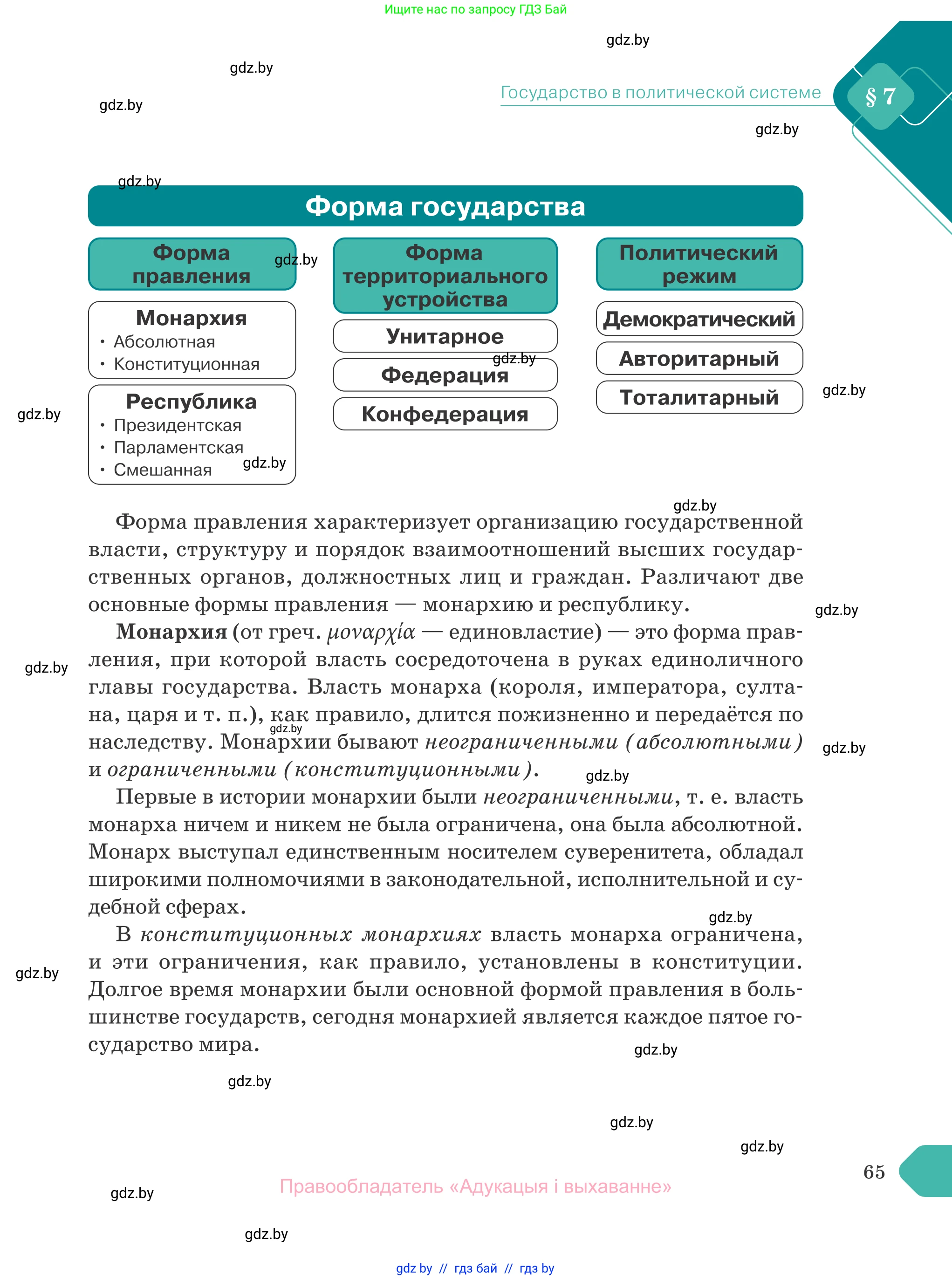 Обществоведение, 10 класс Учебник, авторы: Данилов Александр Николаевич, Полейко Елена Александровна, Кушнер Надежда Васильевна, Бернат Ирина Петровна, Безнюк Д К, Белов А А, Гречнева Е Ф, Кобяк О В, Мармашова С П, Можейко М А, Старовойтова Л В, Черченко Н В, издательство Адукацыя i выхаванне, Минск, 2020, страница 65