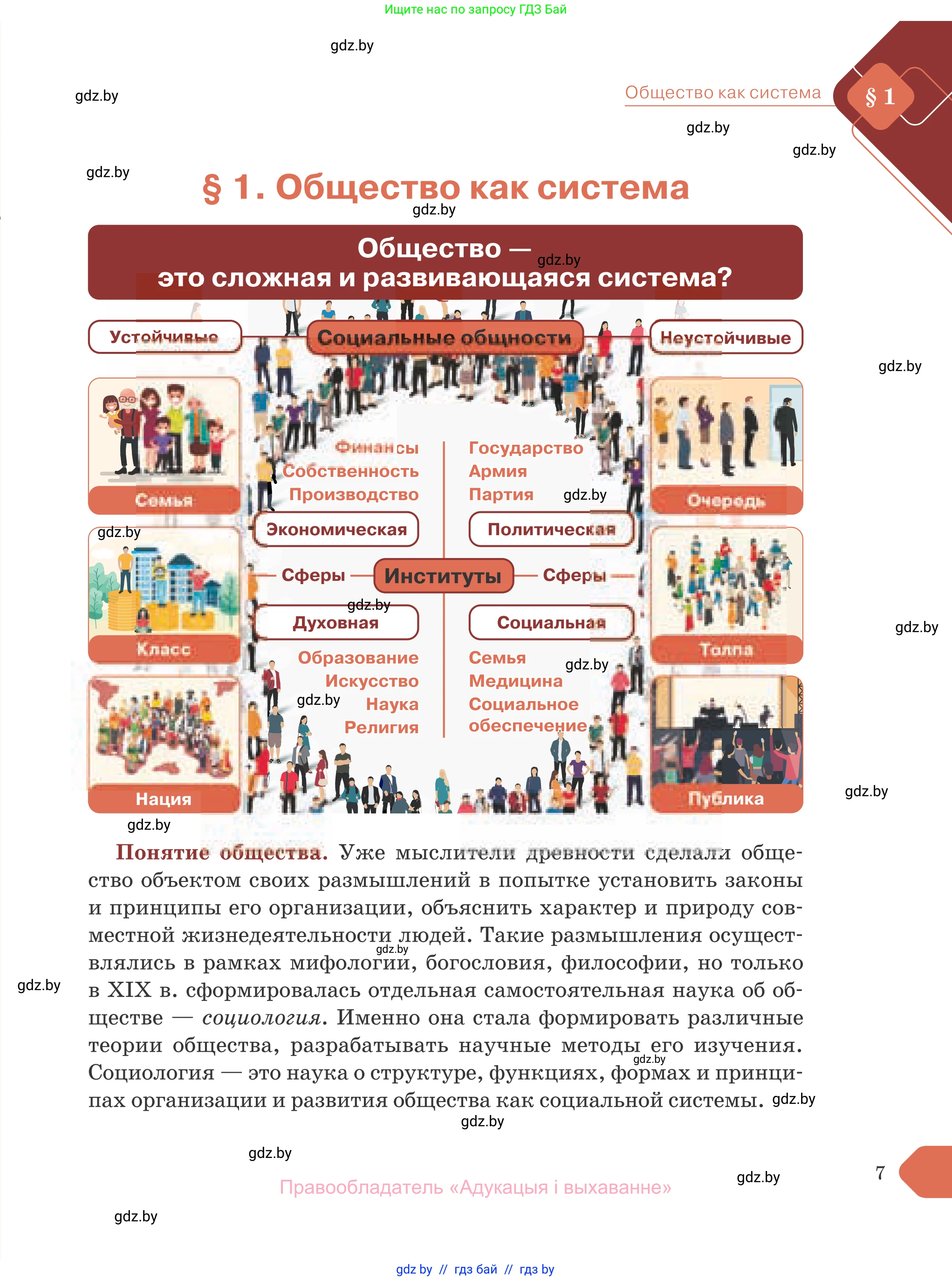 Обществоведение, 10 класс Учебник, авторы: Данилов Александр Николаевич, Полейко Елена Александровна, Кушнер Надежда Васильевна, Бернат Ирина Петровна, Безнюк Д К, Белов А А, Гречнева Е Ф, Кобяк О В, Мармашова С П, Можейко М А, Старовойтова Л В, Черченко Н В, издательство Адукацыя i выхаванне, Минск, 2020, страница 7