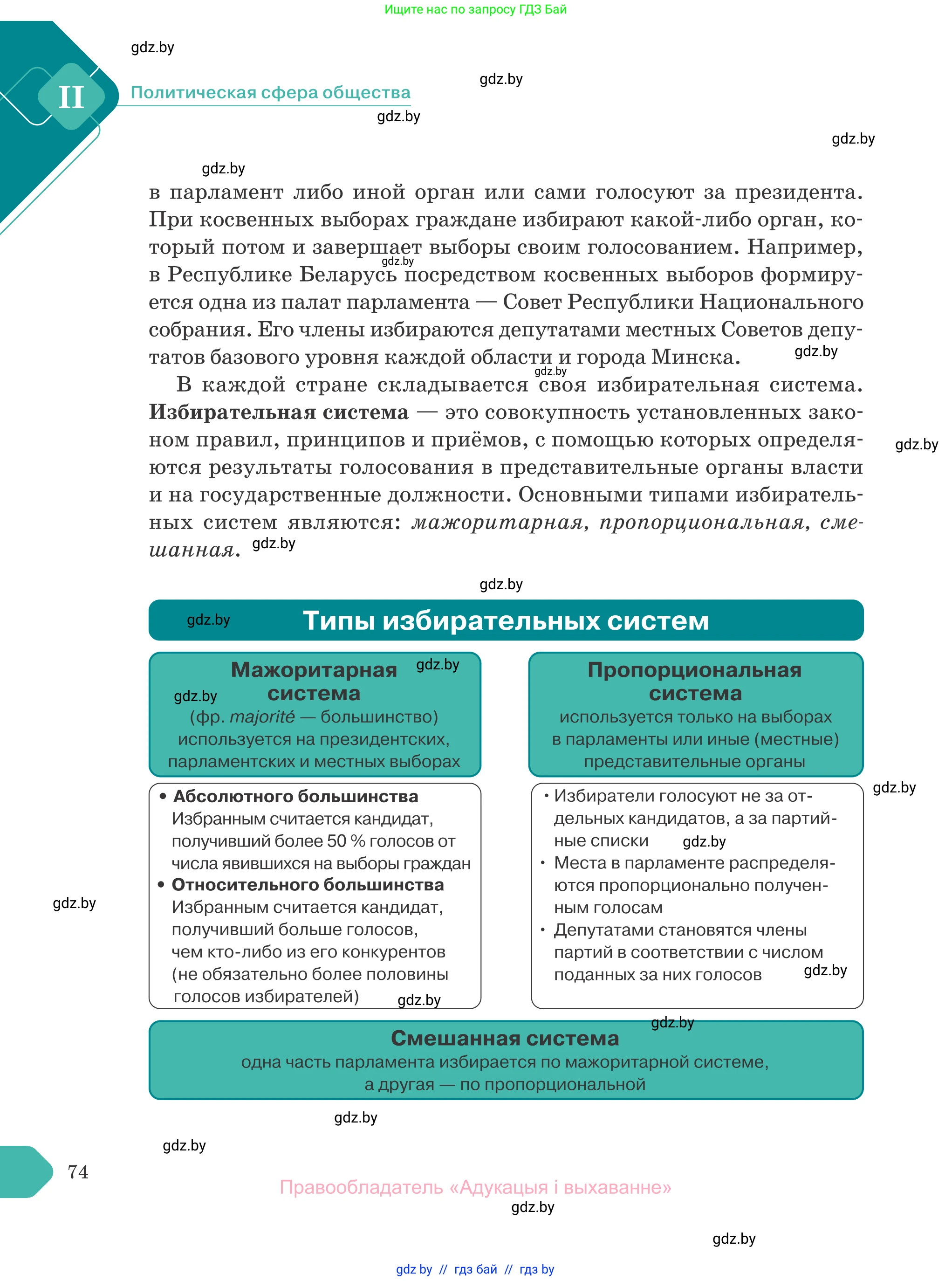 Обществоведение, 10 класс Учебник, авторы: Данилов Александр Николаевич, Полейко Елена Александровна, Кушнер Надежда Васильевна, Бернат Ирина Петровна, Безнюк Д К, Белов А А, Гречнева Е Ф, Кобяк О В, Мармашова С П, Можейко М А, Старовойтова Л В, Черченко Н В, издательство Адукацыя i выхаванне, Минск, 2020, страница 74