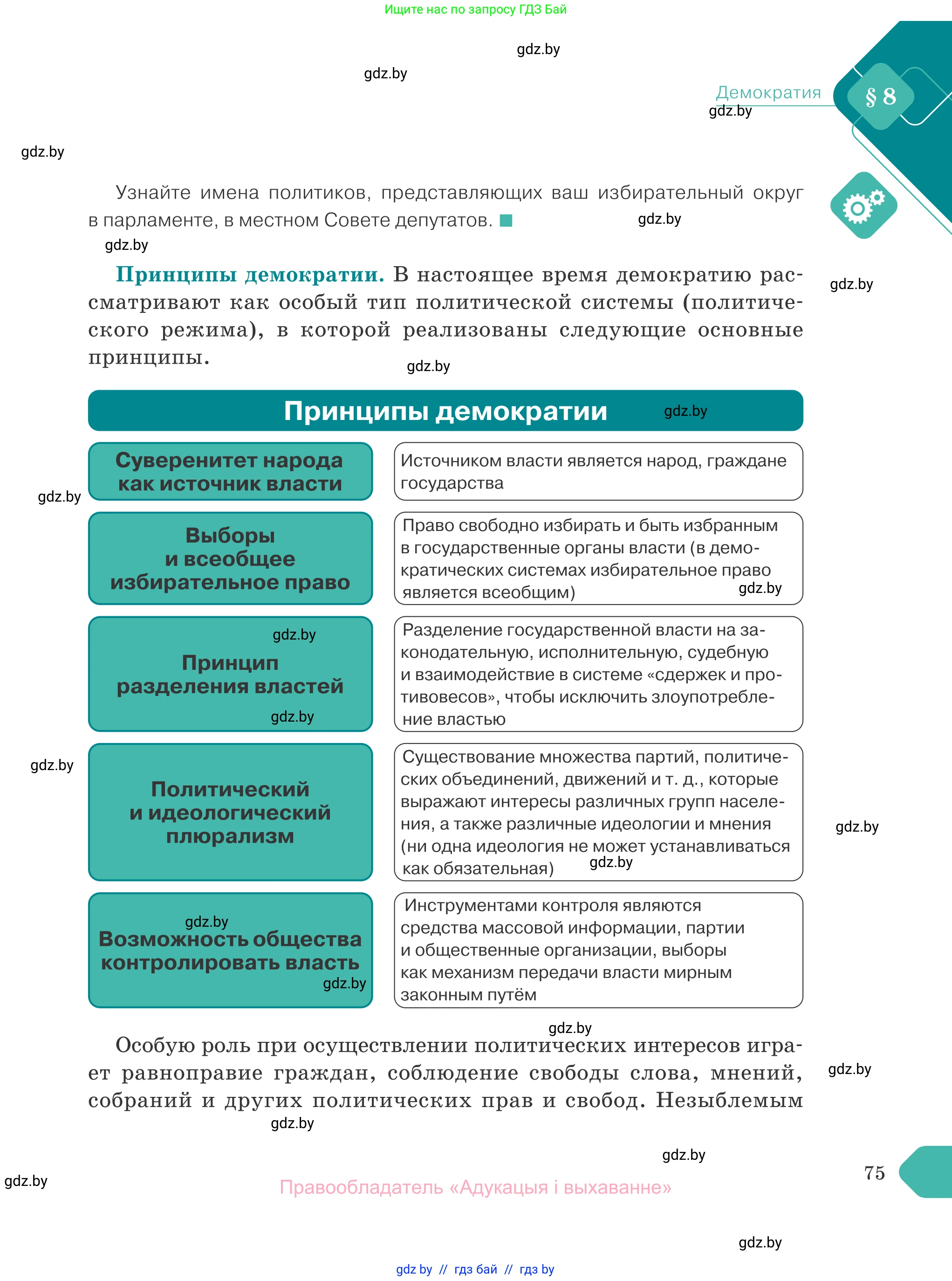 Обществоведение, 10 класс Учебник, авторы: Данилов Александр Николаевич, Полейко Елена Александровна, Кушнер Надежда Васильевна, Бернат Ирина Петровна, Безнюк Д К, Белов А А, Гречнева Е Ф, Кобяк О В, Мармашова С П, Можейко М А, Старовойтова Л В, Черченко Н В, издательство Адукацыя i выхаванне, Минск, 2020, страница 75